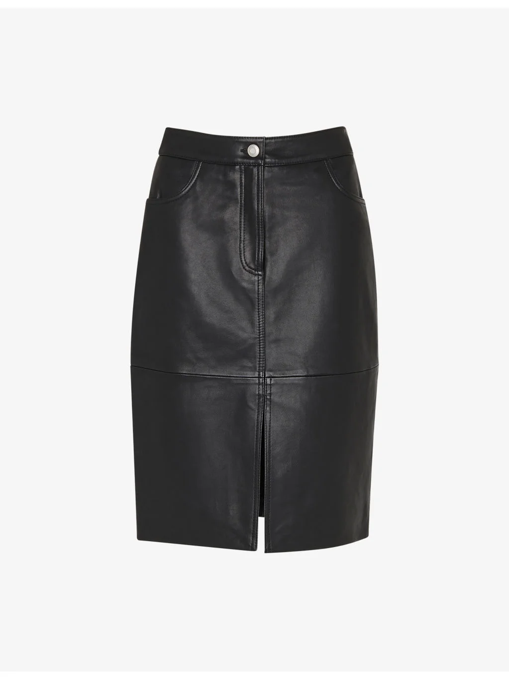 Split-Hem Mid-Rise Leather Midi Skirt - 1