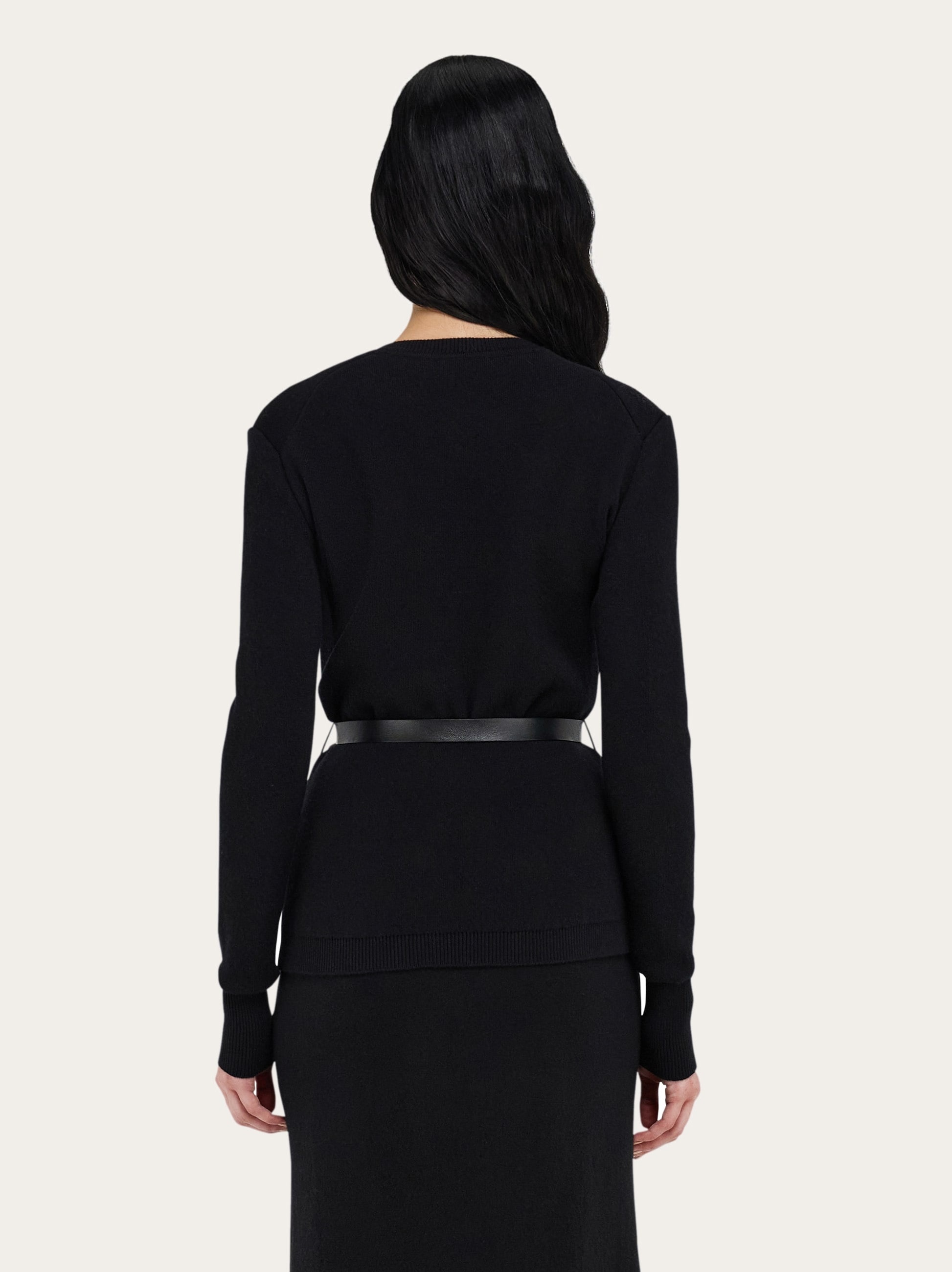 Pure wool cardigan with leather belt - 4