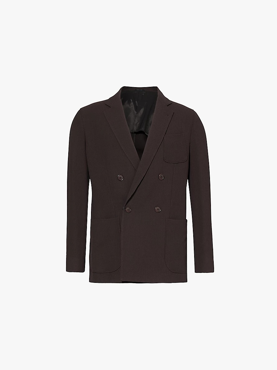 Pleated notched-lapels regular-fit wool-blend blazer - 1