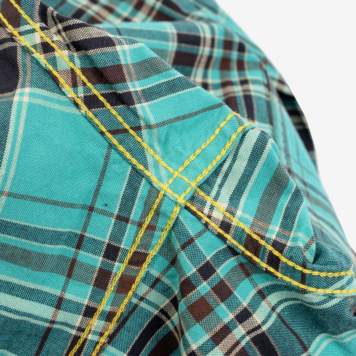 IHSH-355-GRN 5oz Selvedge Madras Check Western Shirt - Green - 15