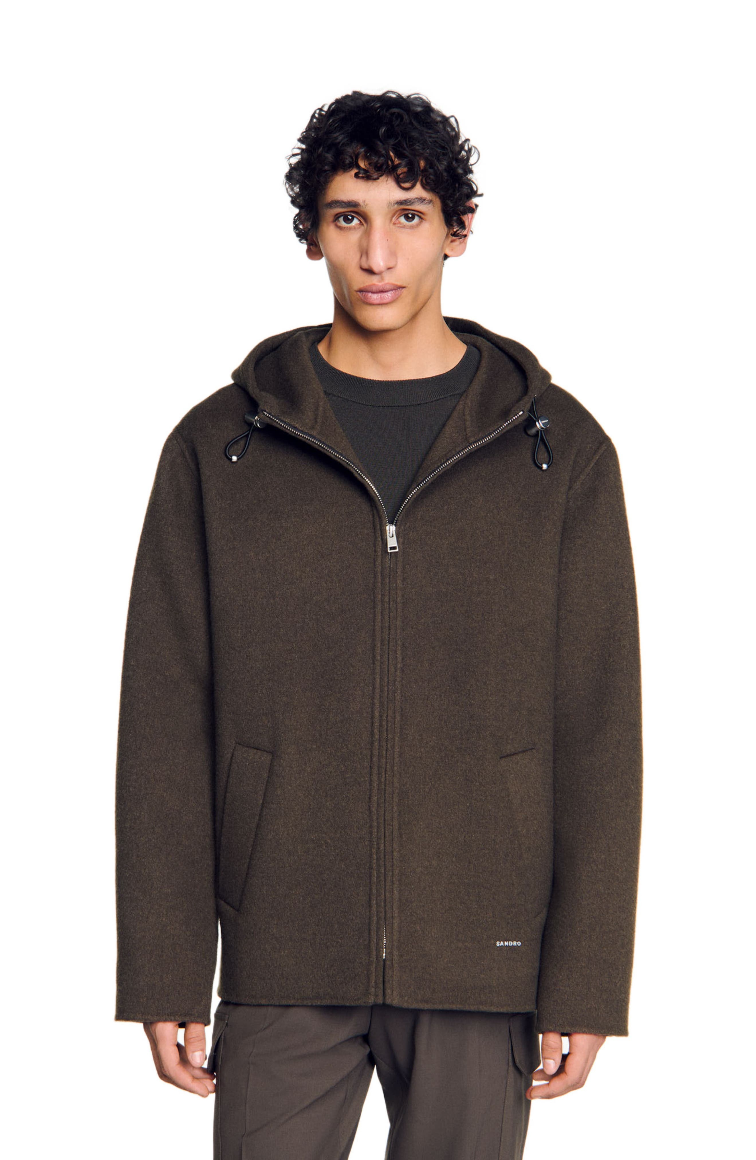 SANDRO Hooded windcheater in Dark Khaki at Nordstrom - 3