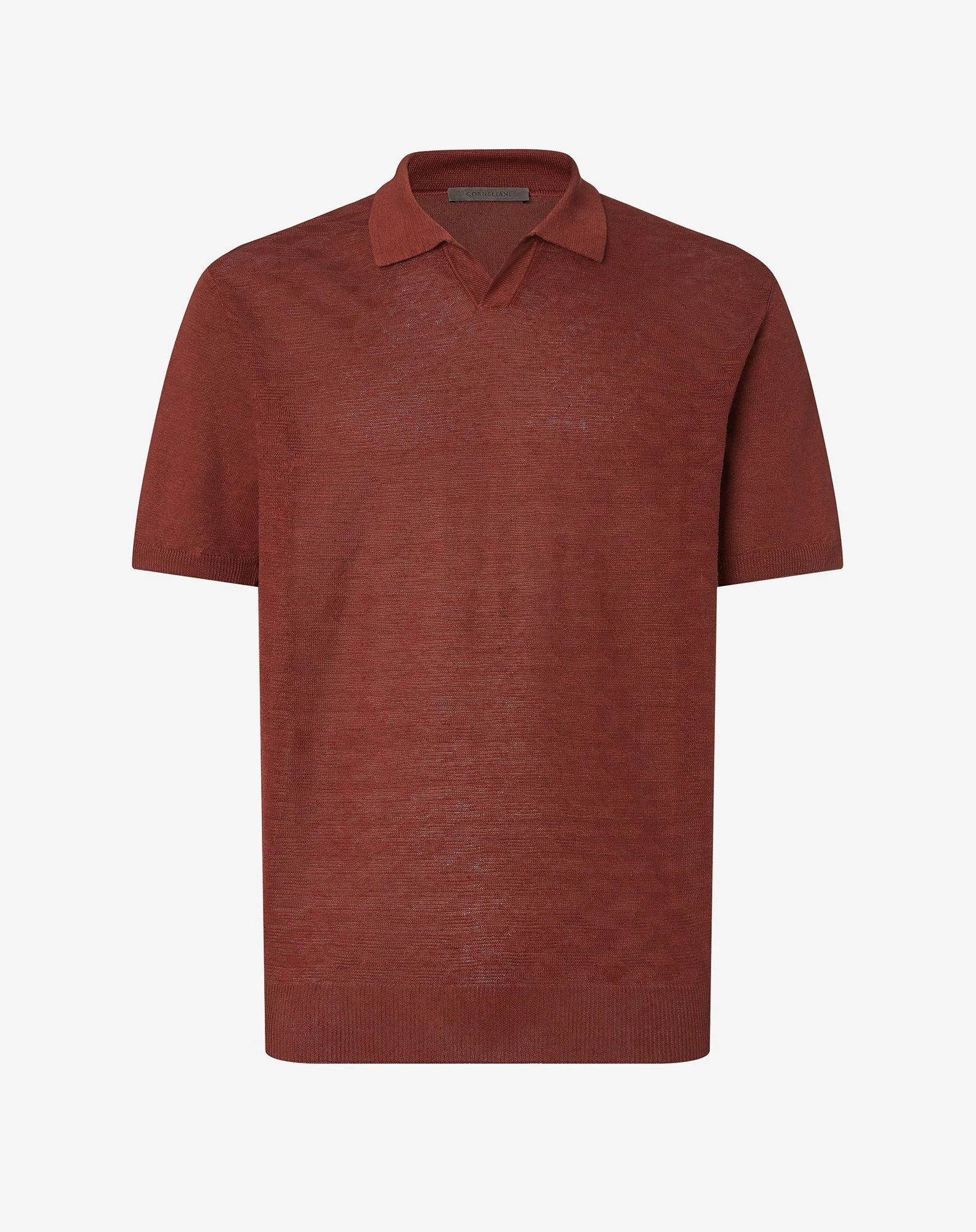 Red buttonless linen polo shirt - 1