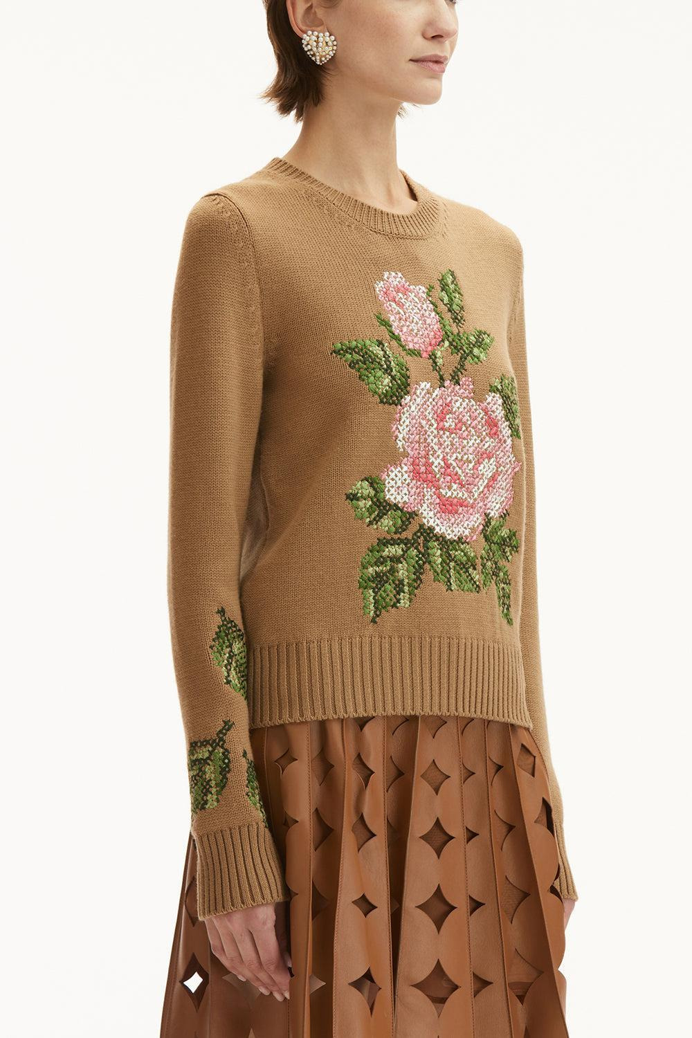 Long Sleeve Rose Embroidered Pullover - 4