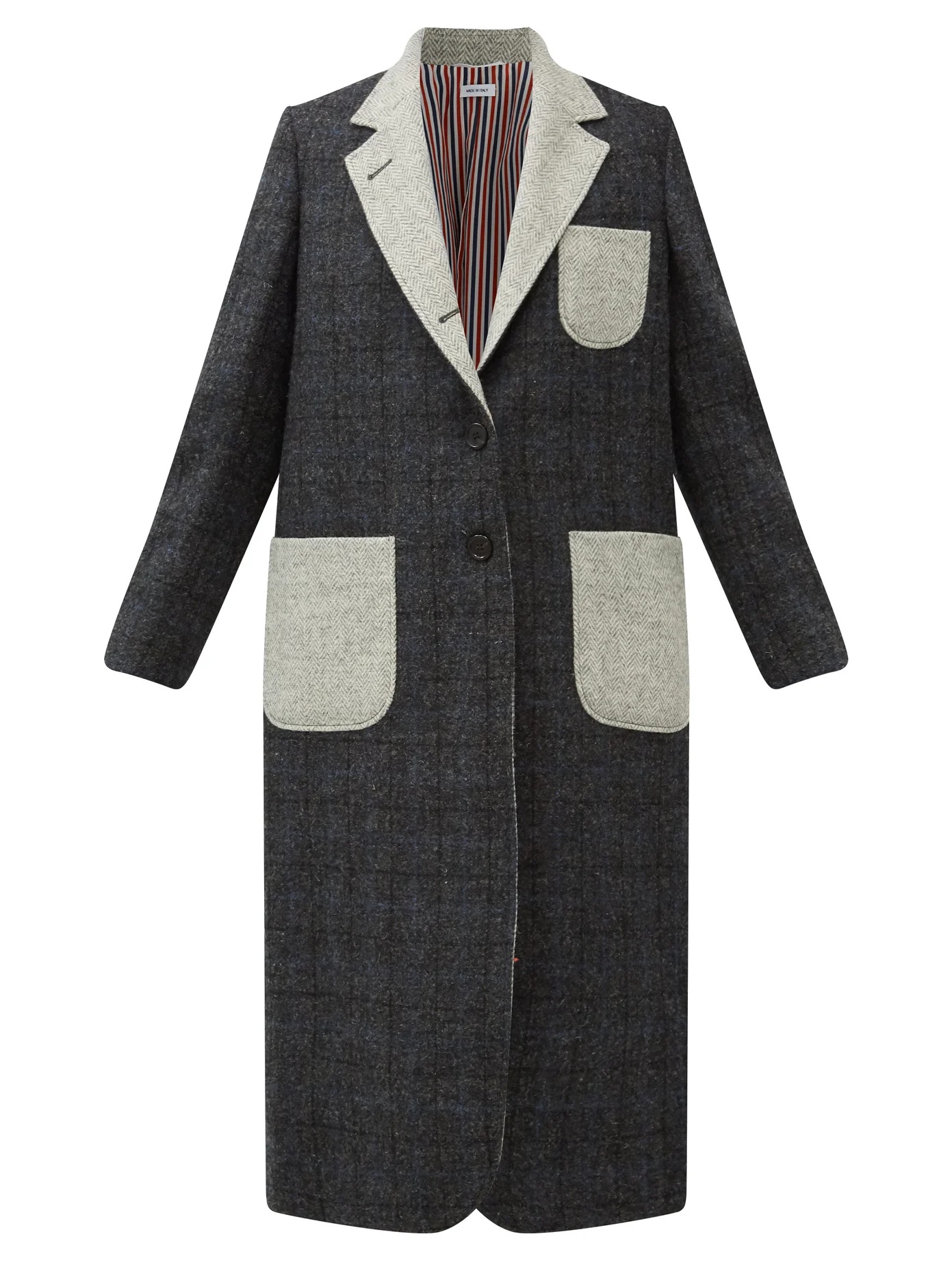 Patch-pocket checked wool-tweed coat - 1