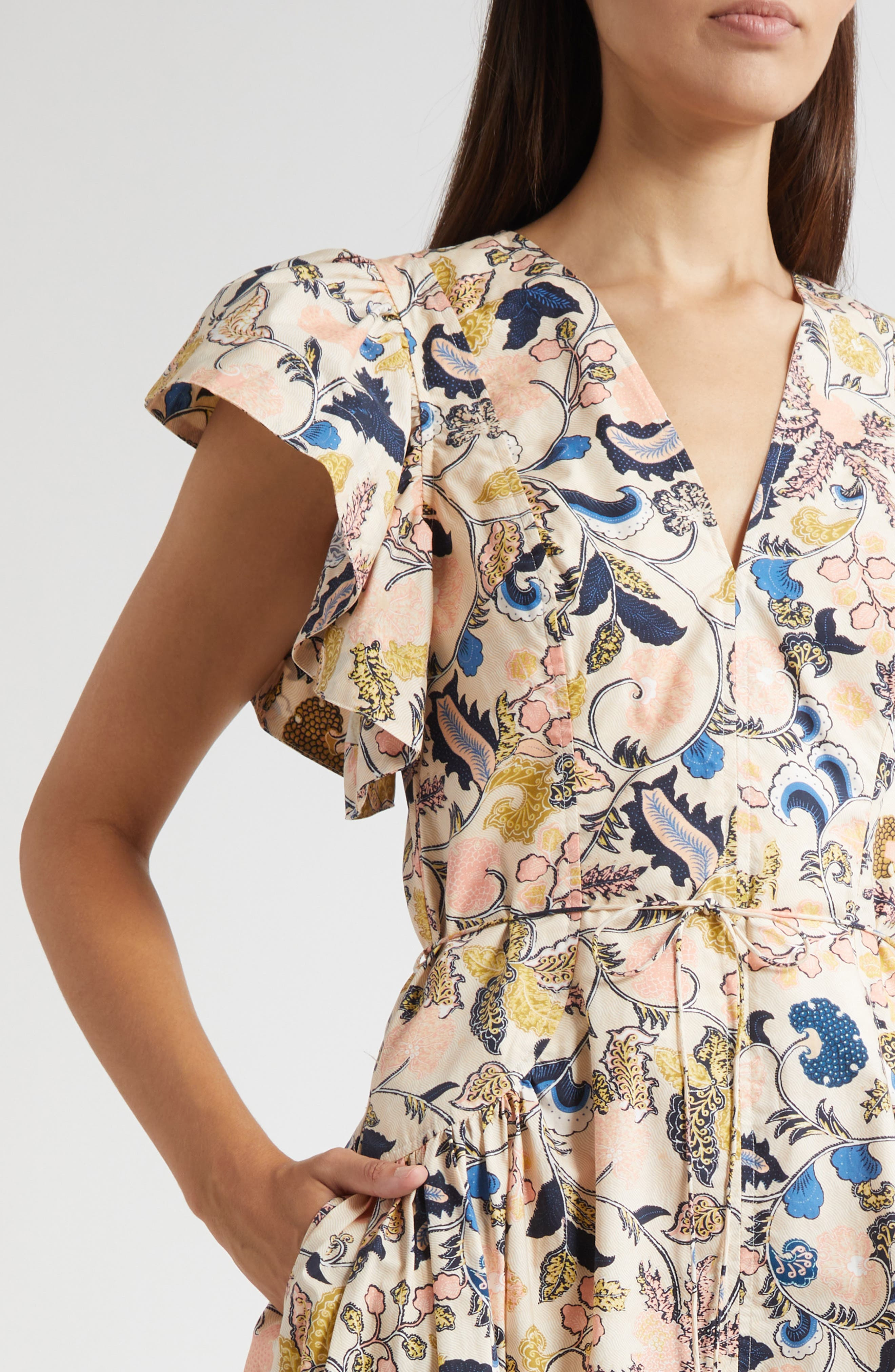 Ulla Johnson Darya Paisley Floral Flutter Sleeve Cotton Dress in Magnolia at Nordstrom - 4