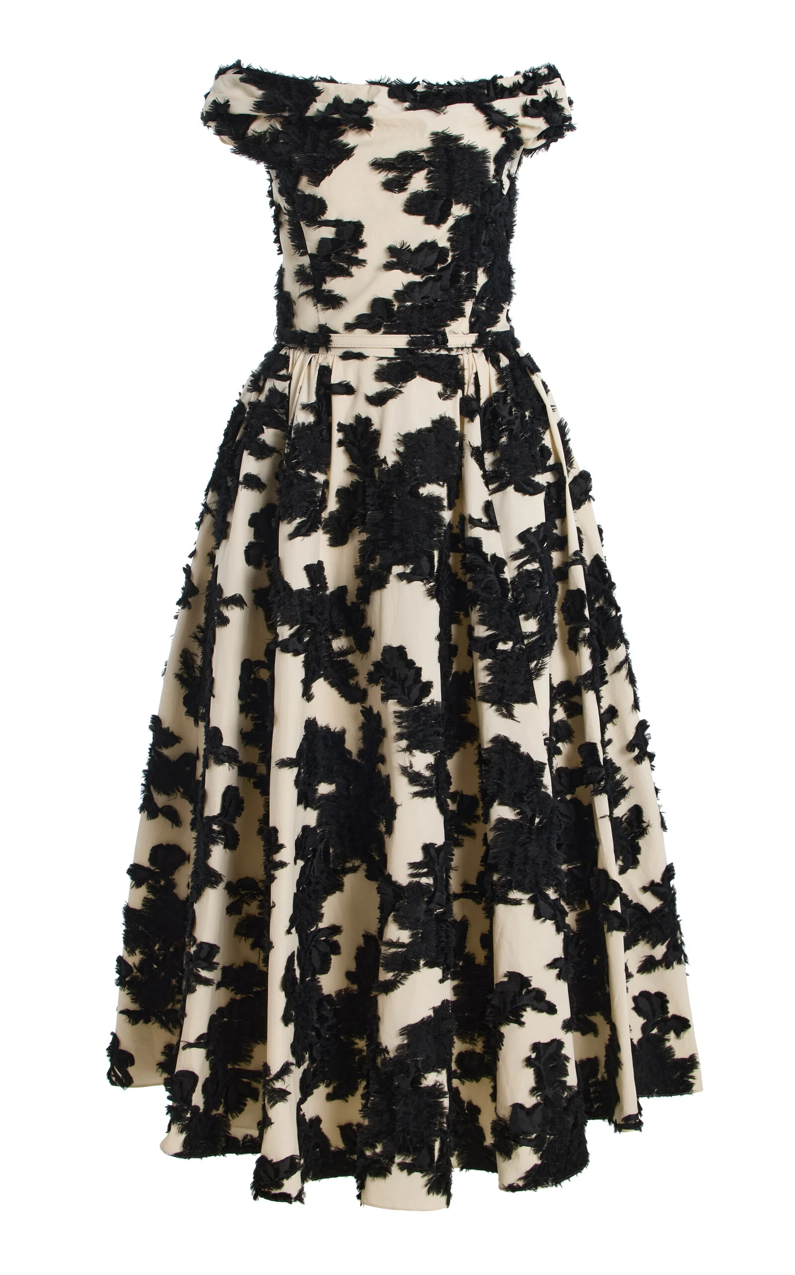Off-The-Shoulder Abstract Fil Coupe Midi Dress black/white - 1