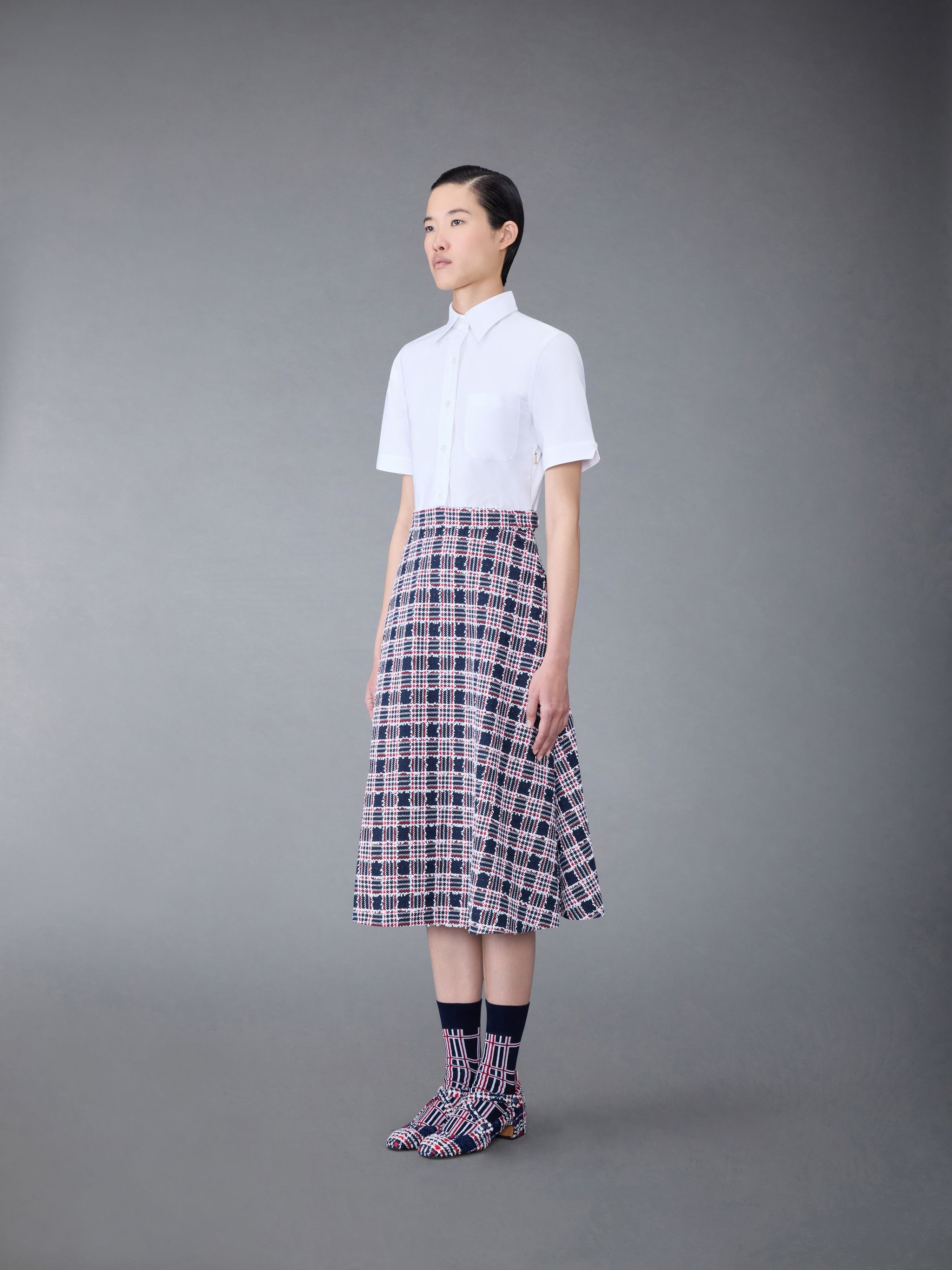 Prince of Wales Check Cotton Tweed A-line Shirtdress - 4
