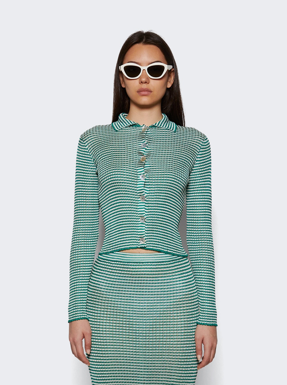 Micro Stripe Long Sleeve Cardigan Palm Green Stripe - 2