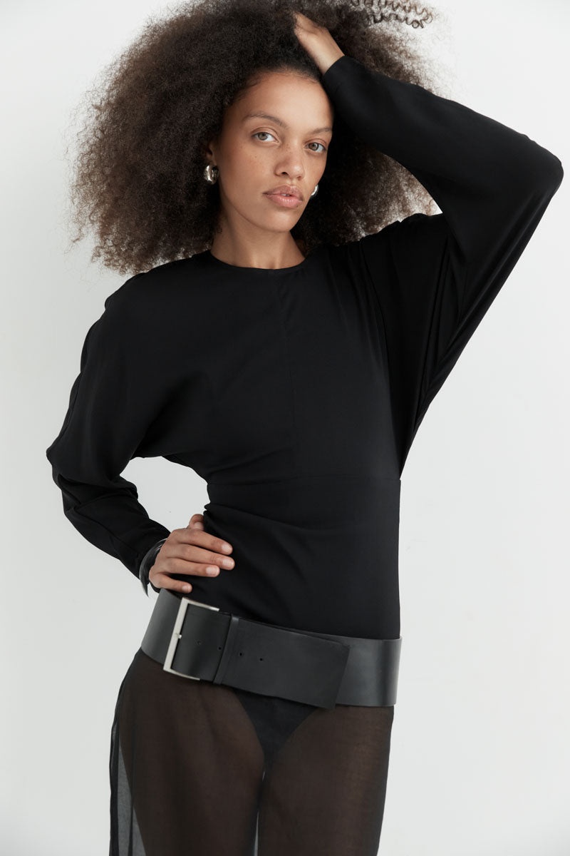 Dolman Sleeve Bodysuit - Black - 9