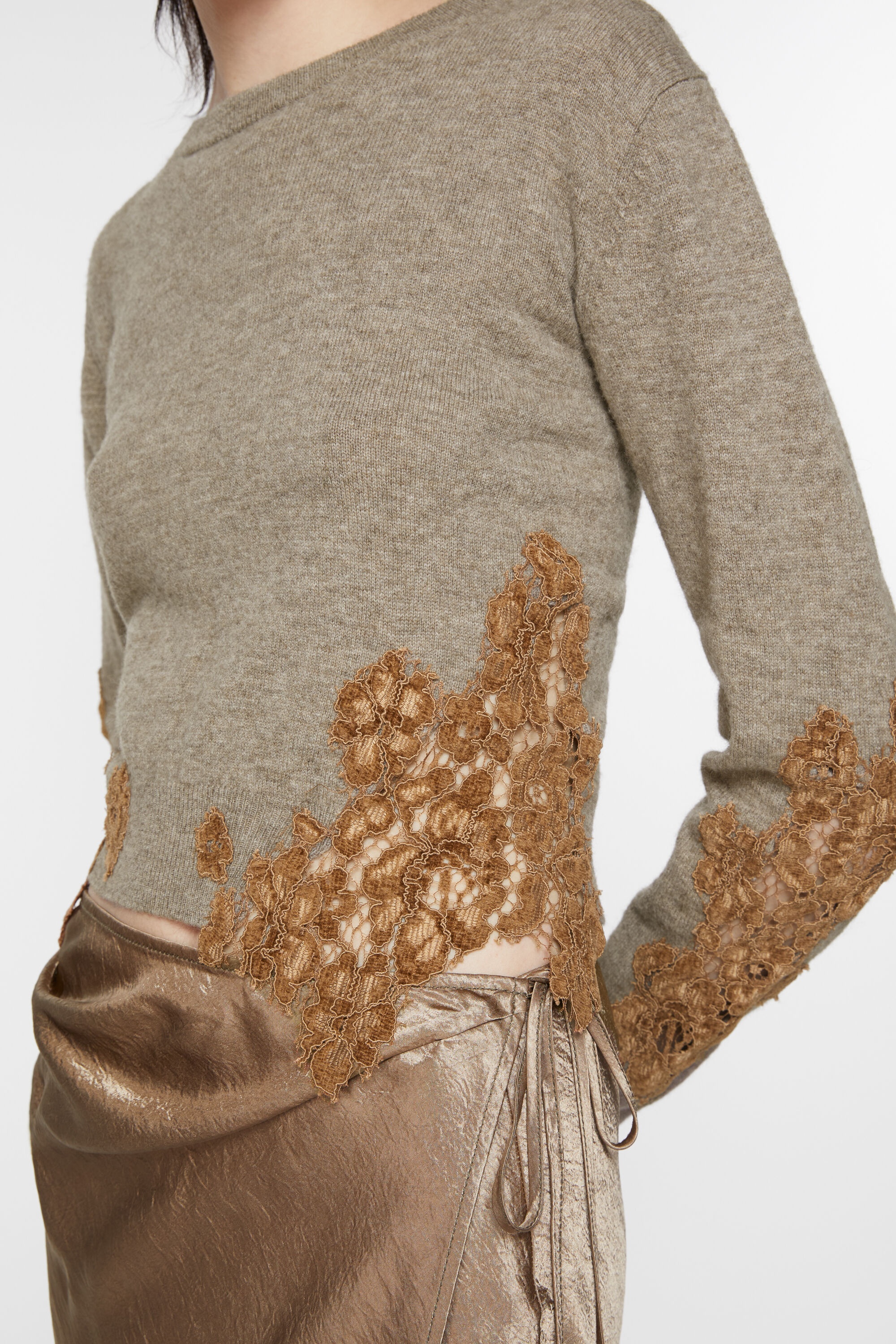 Wool jumper lace trim - Beige - 4