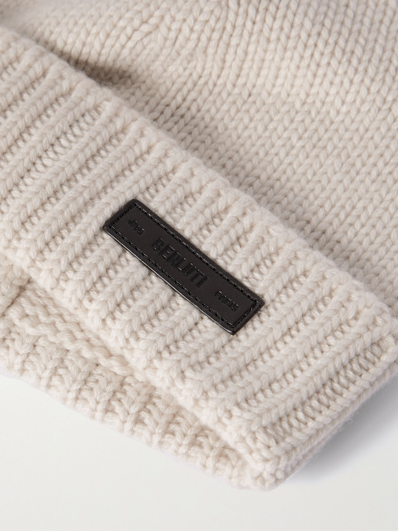 Logo-Appliquéd Ribbed Cashmere Beanie Off-white - 3
