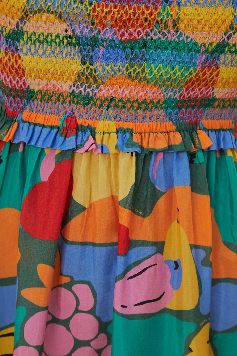 Multicolor Fruit Landscape Short Sleeve Midi Dress 6