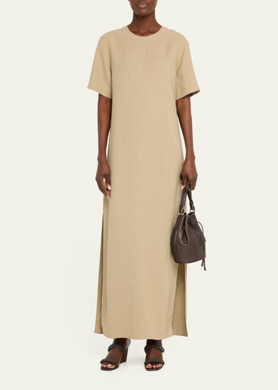 Brunello Cucinelli Fluid Linen Twill T-Shirt Dress with Slits and Monili Detail outlook
