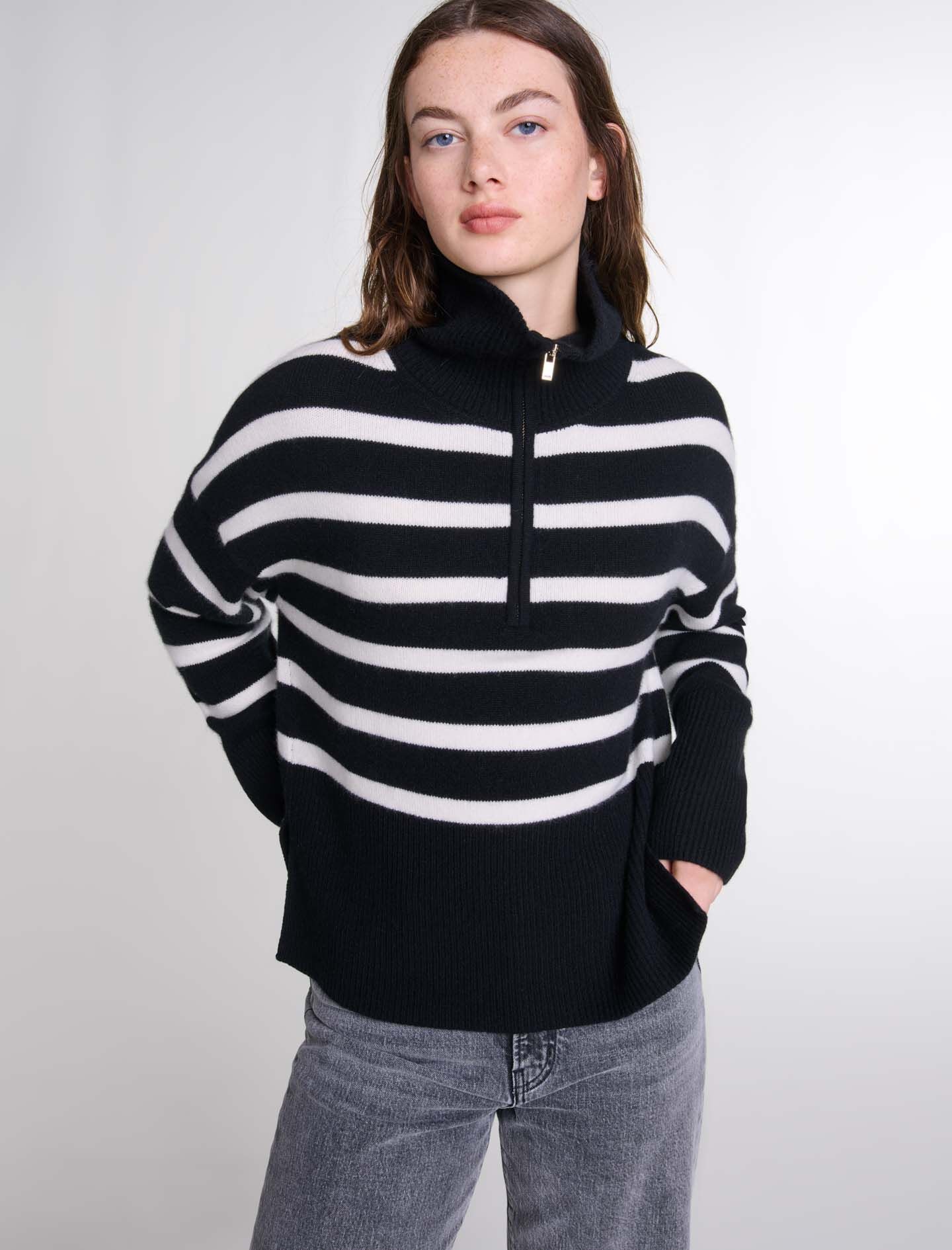 Stripe print high-neck jumper - 5