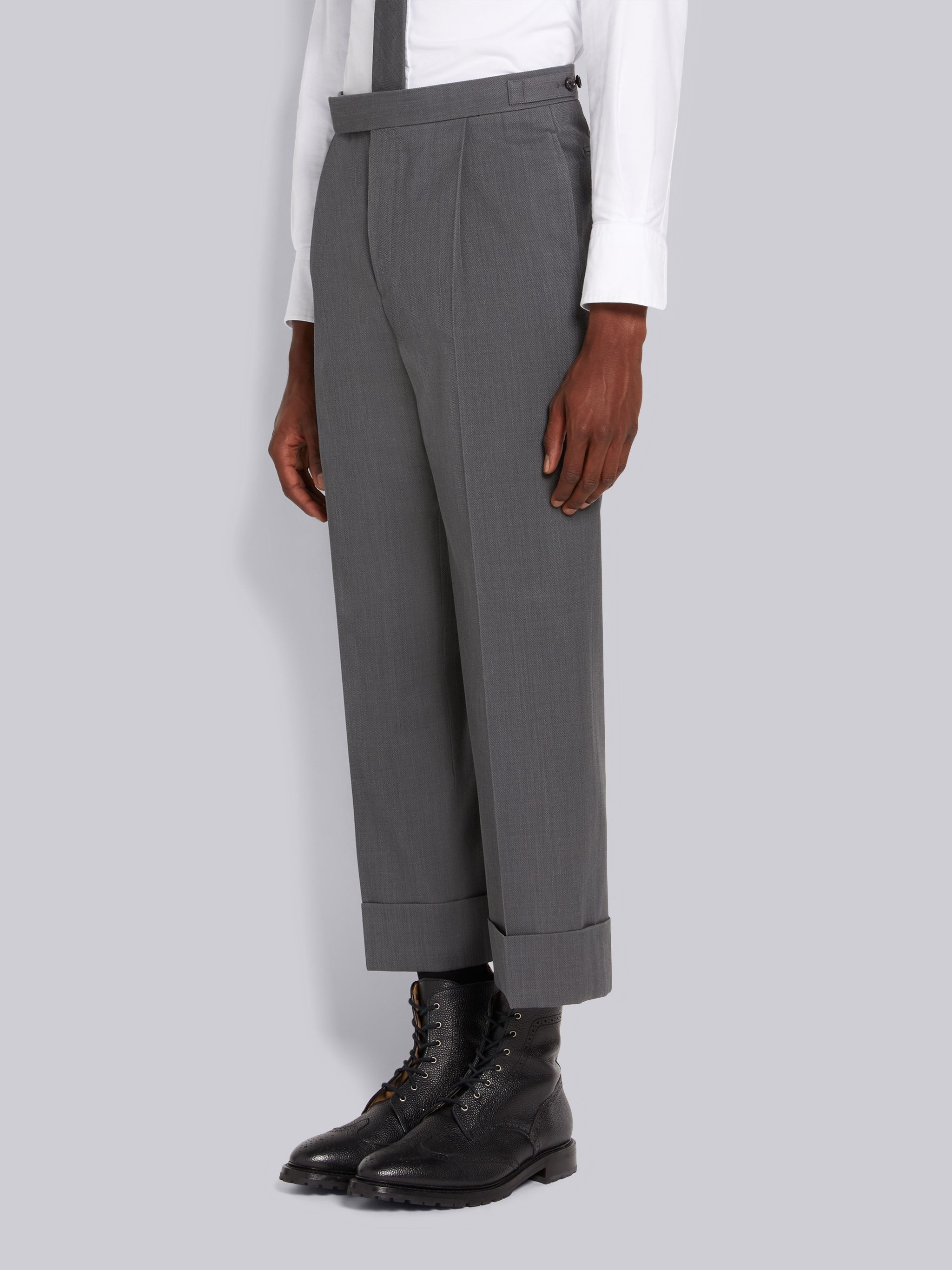 Medium Grey Wool Pique Suiting Single Pleat Trouser - 2