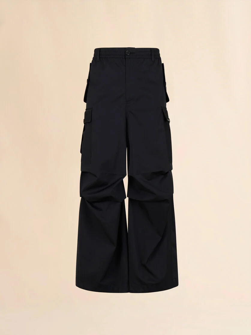 BLACK WATER-REPELLENT TAFFETA CARGO PANTS - 1