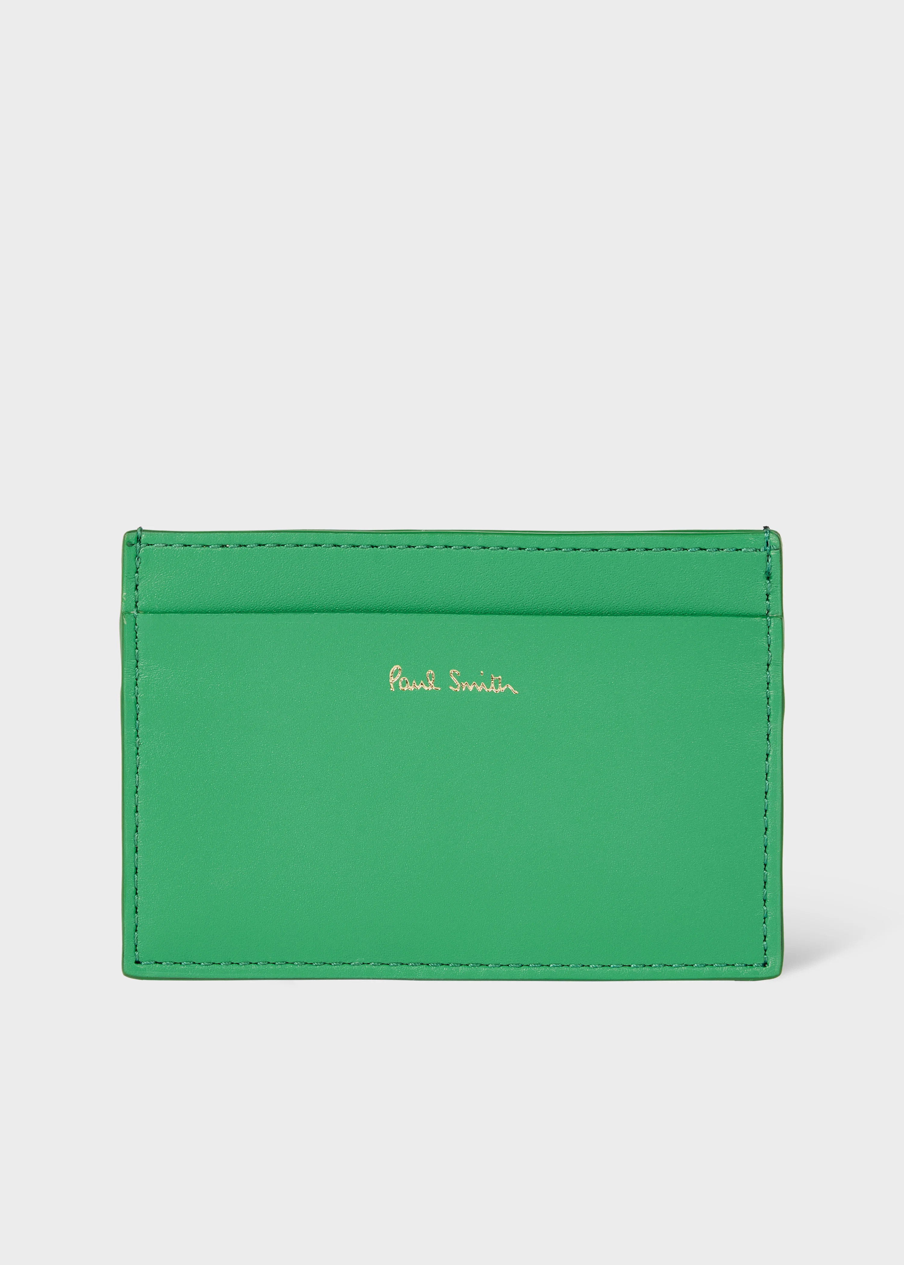 Green Leather 'Signature Stripe' Card Holder - 1