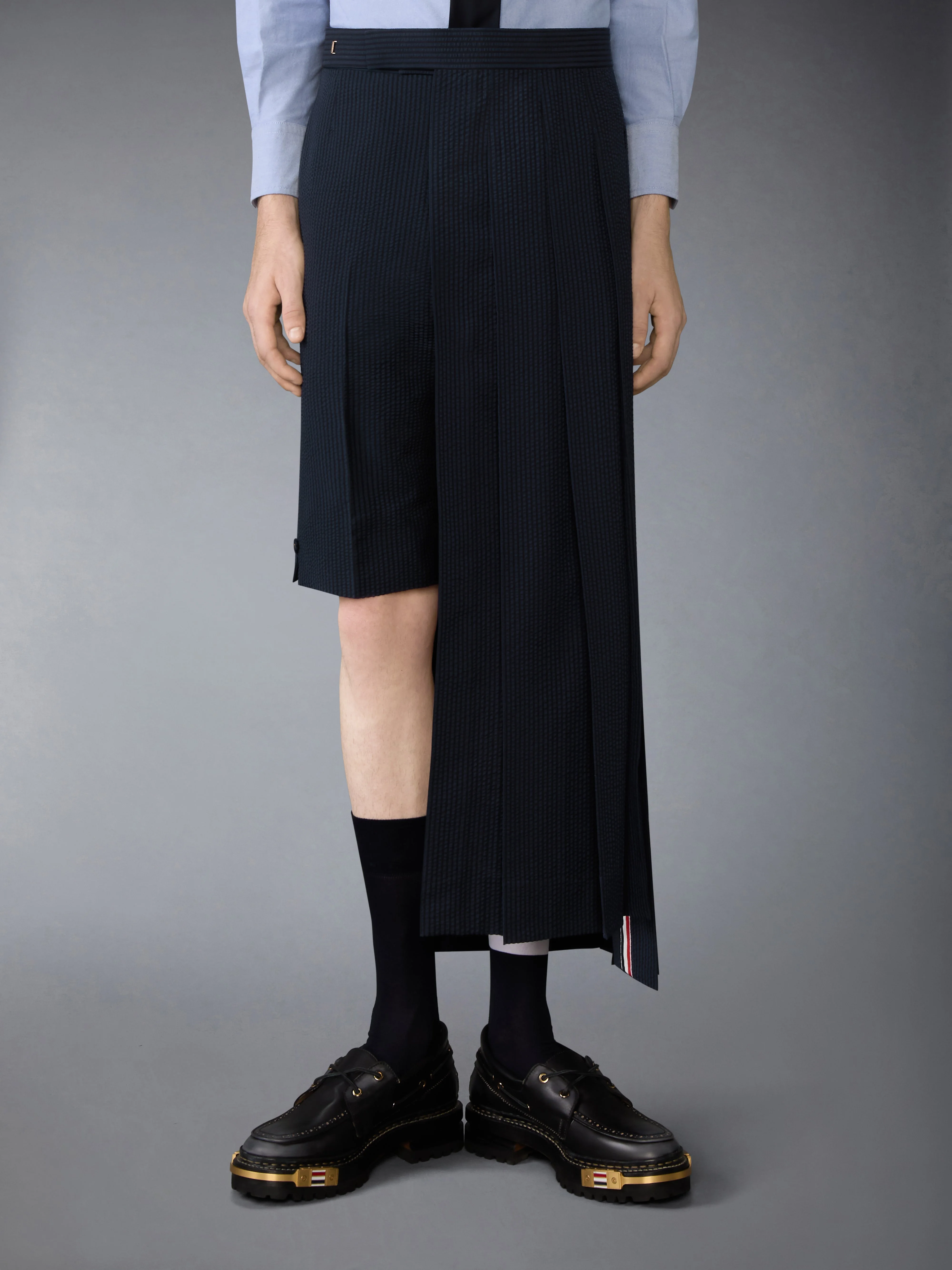 WOOL SEERSUCKER UTILITY BELT PLEATED SKIRT - 1