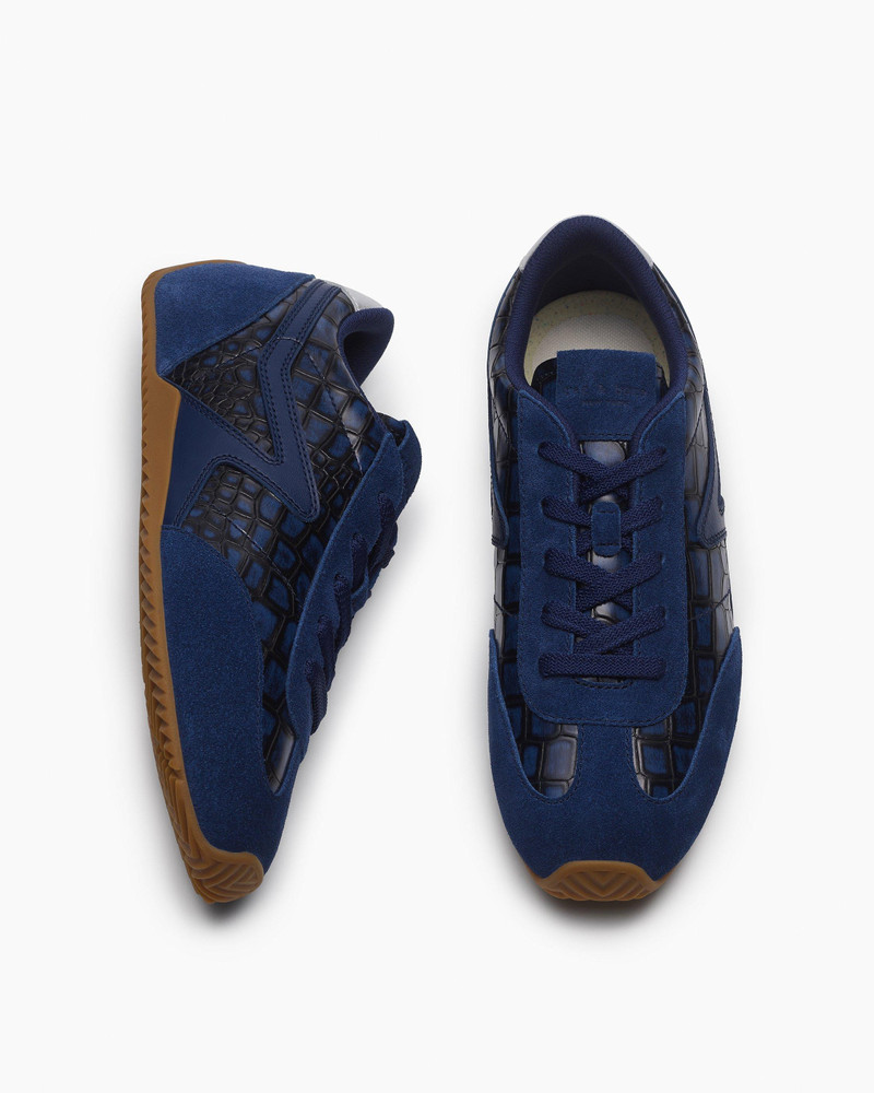 Ultra Slim Retro Runner Sneakers Embossed Leather & Suede 5