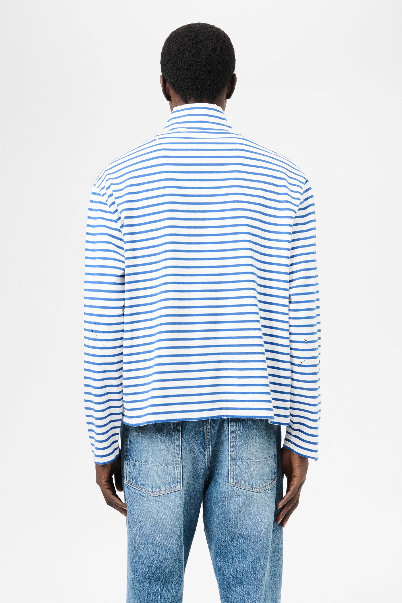 Shrunken Fullzip Polo Genova Stripe Rough Cotton - 6