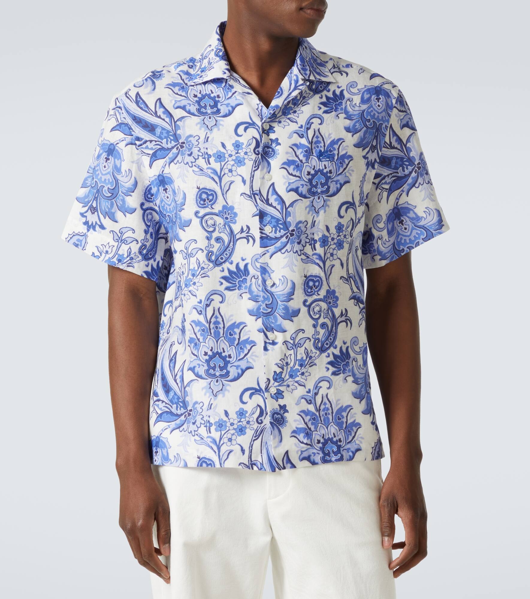 Printed linen bowling shirt - 3
