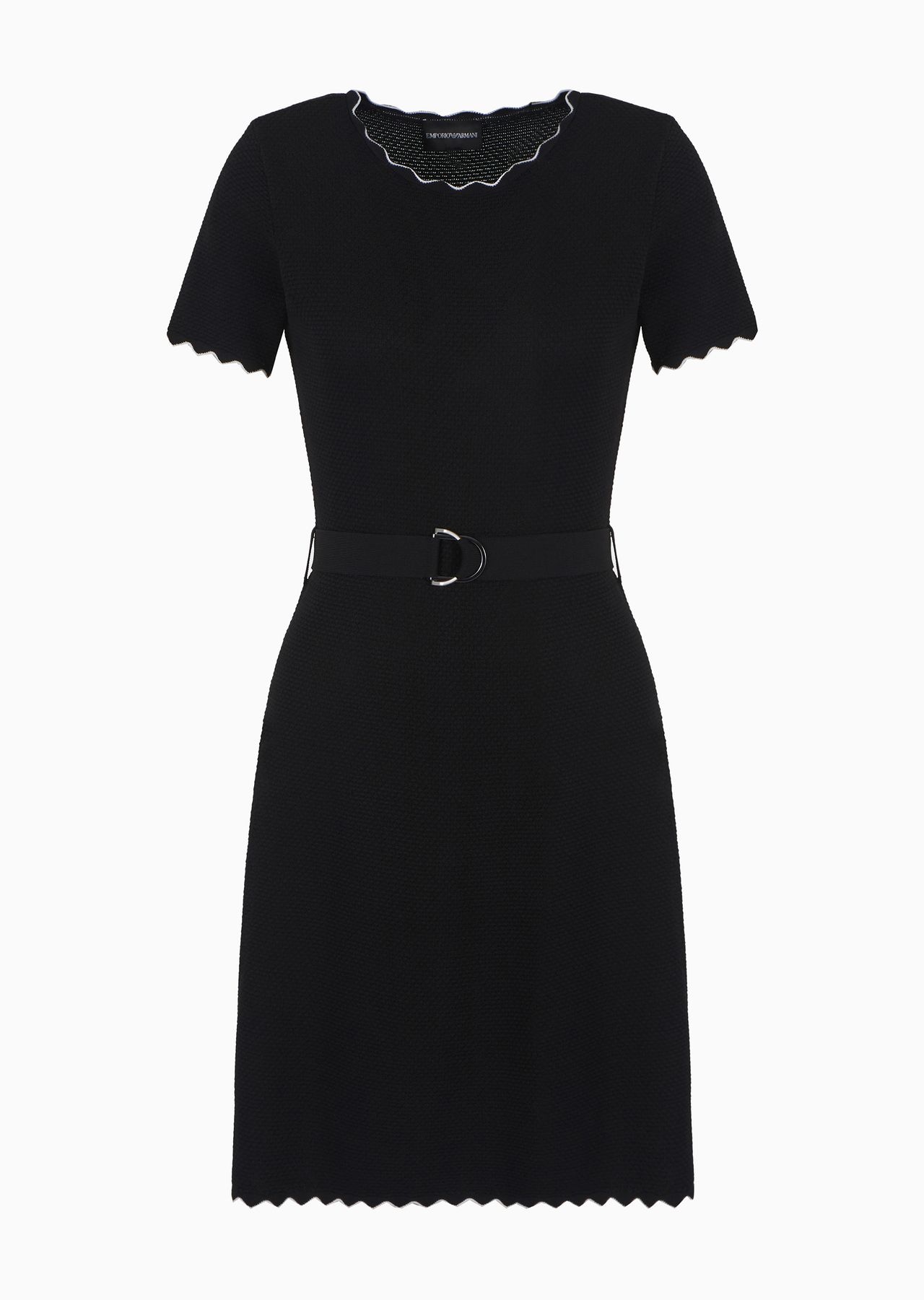 Moss-stitch knit flared dress with belt - 1