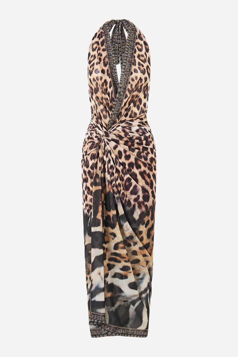 MESH HALTERNECK RUCHED MIDI DRESS LEOTIGRA LAND - 1