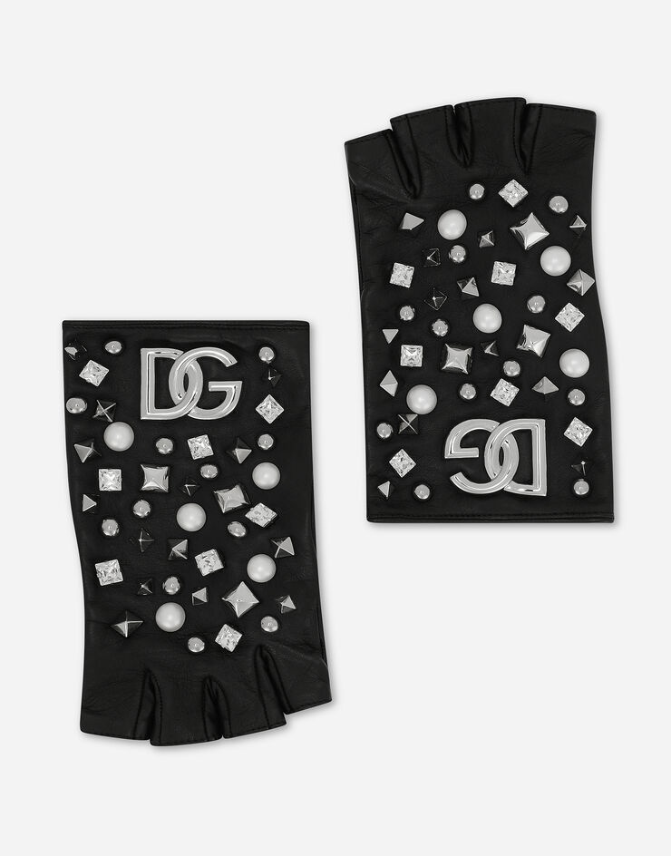 Nappa leather gloves with embellishment and DG logo - 1