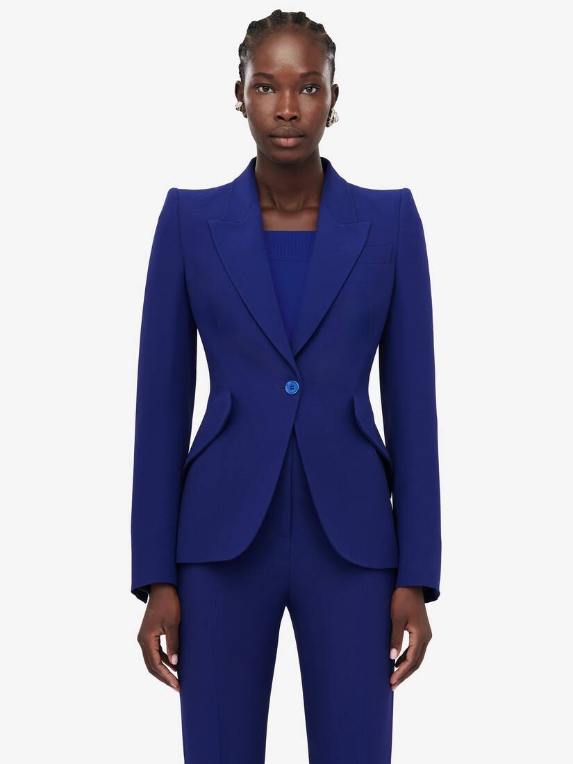 Women's Peak Shoulder Leaf Crepe Jacket in Electric Navy - 5