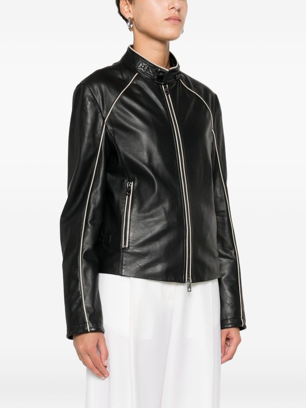 leather zip-front jacket - 3