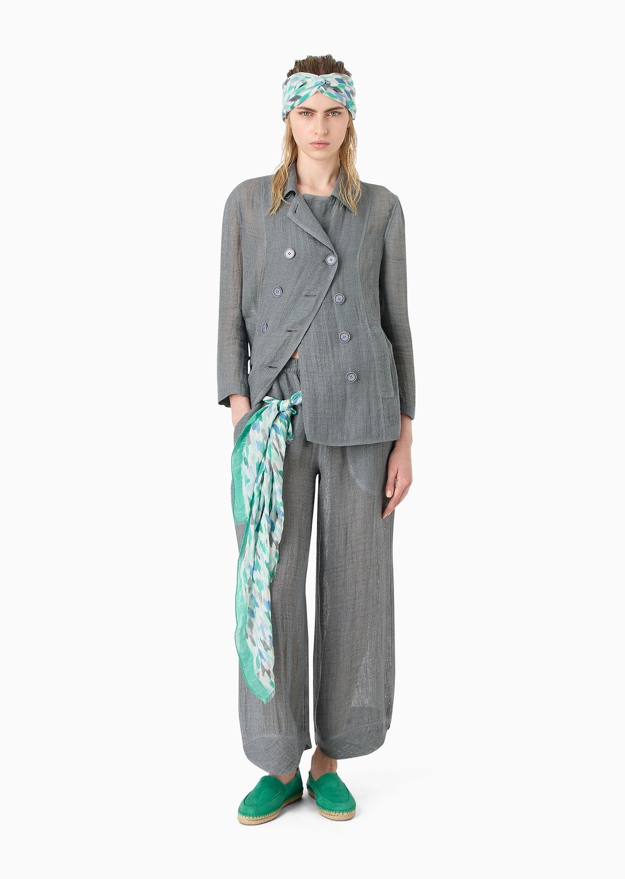 Printed modal, linen and silk hair band - 3