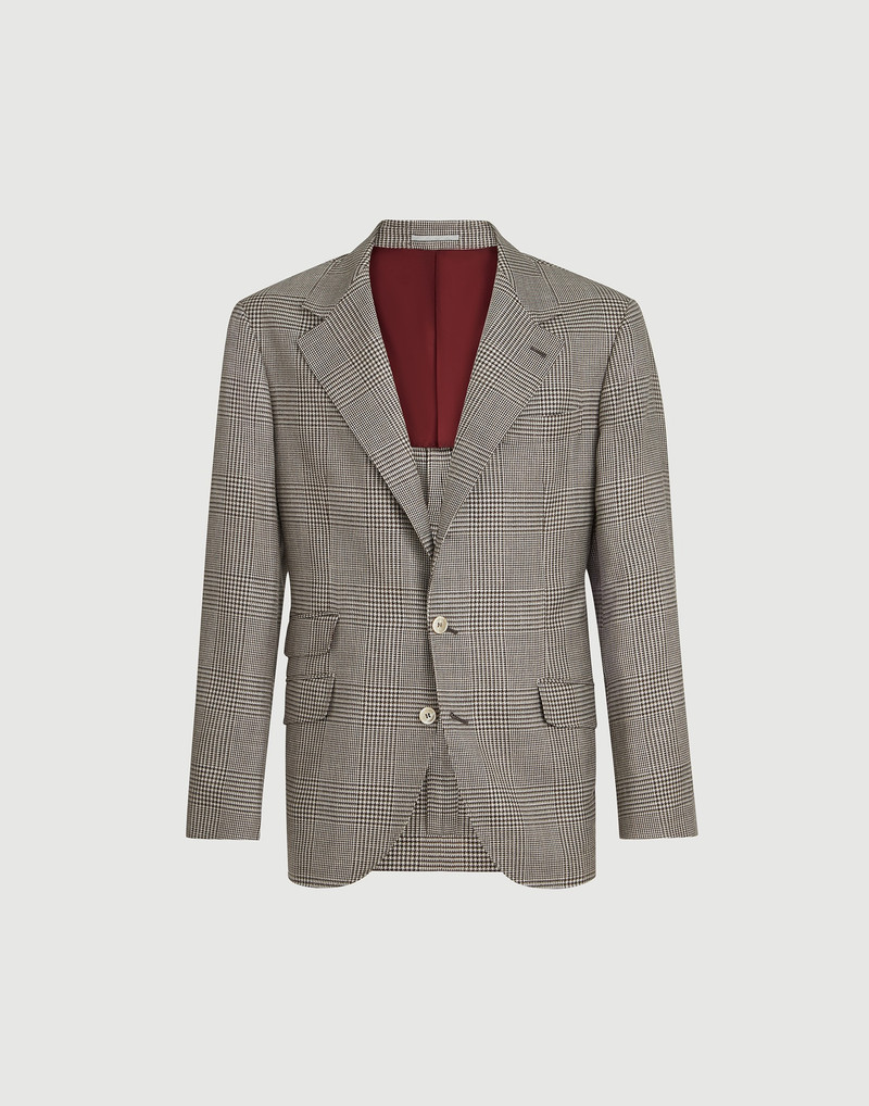 Virgin wool, silk and linen Prince of Wales deconstructed Cavallo blazer 1