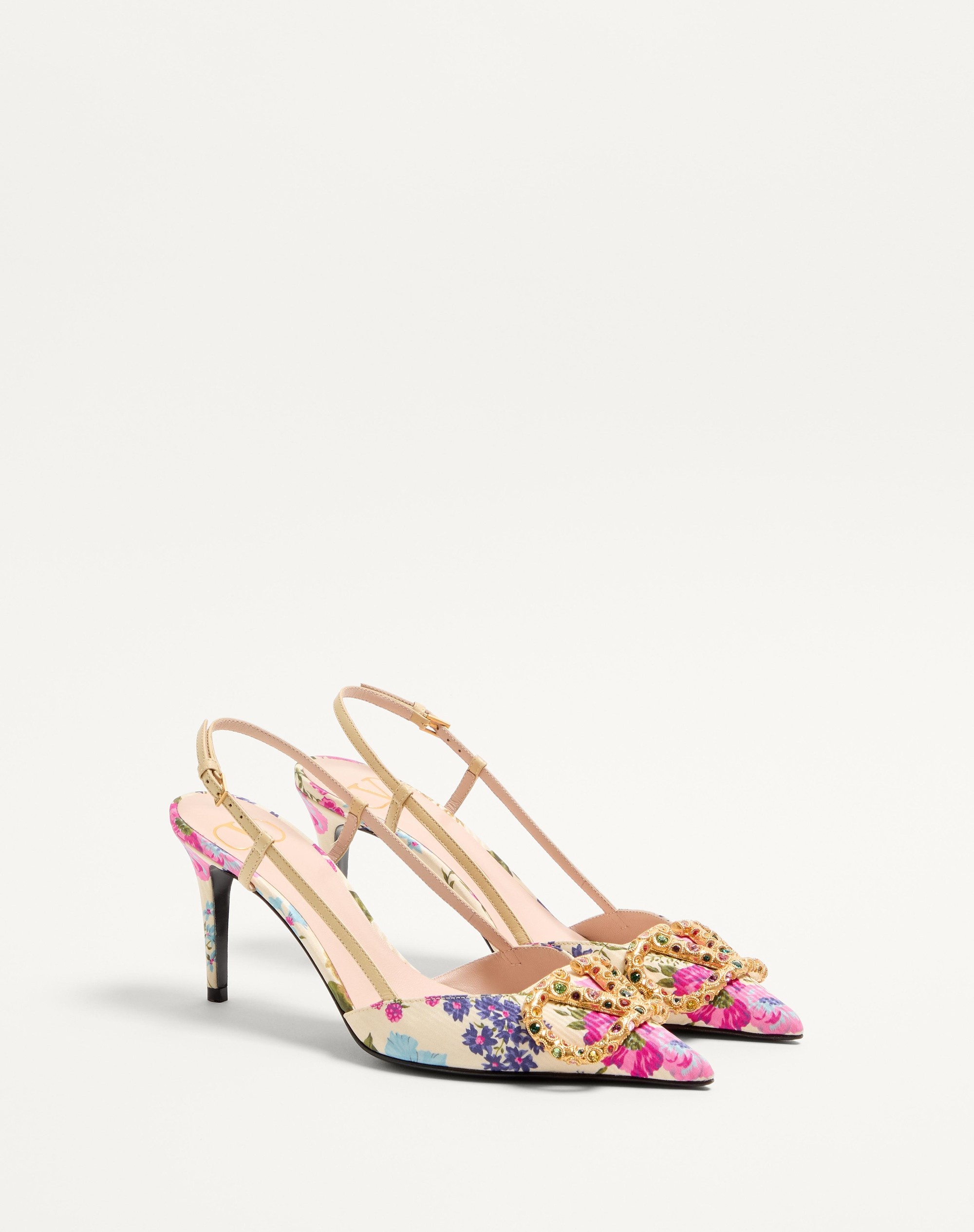 VLOGO SIGNATURE SLINGBACK PUMPS IN PAPIER FLORAL MOIRÉ FABRIC 80MM - 2