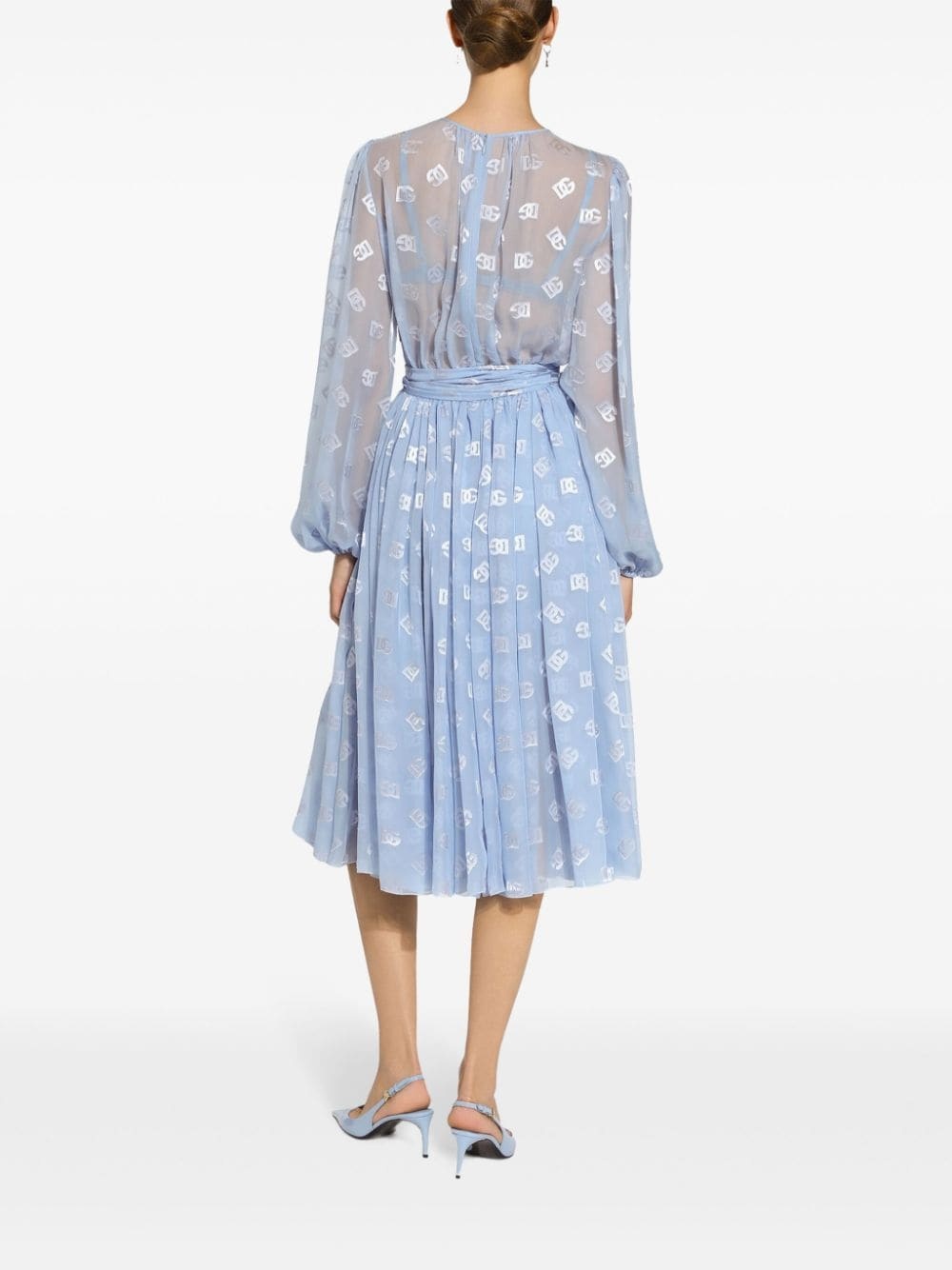 monogram-jacquard chiffon midi dress - 4