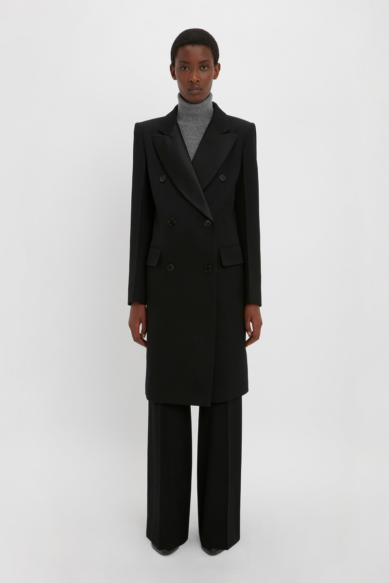 Victoria Beckham Double Breasted Tuxedo Coat in Black outlook