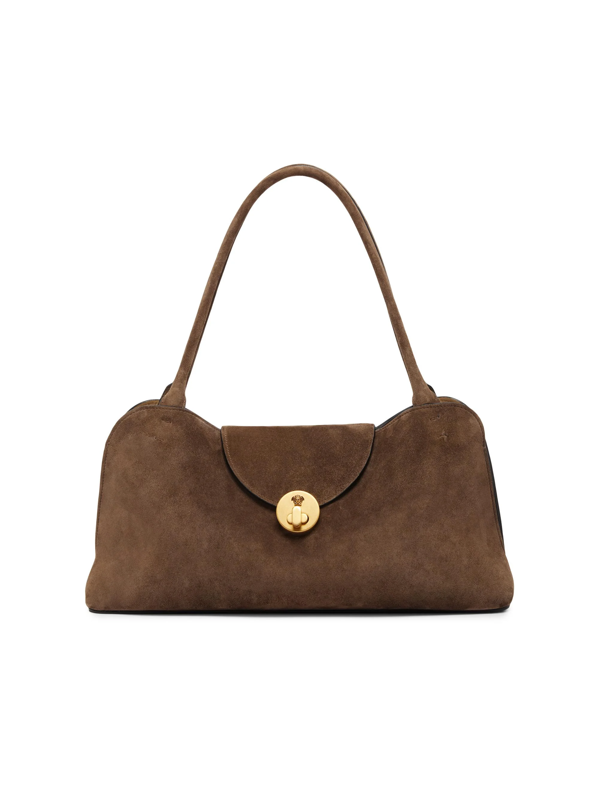Women's Medium Suede Shoulder Bag - Taupe Gold - 1