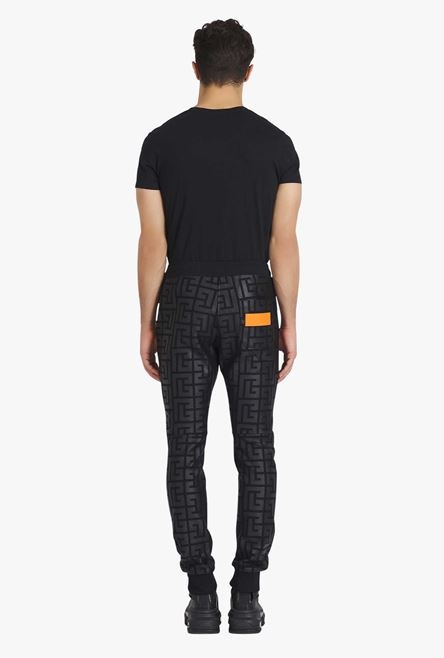 Black eco-designed cotton sweatpants with maxi dark orange Balmain monogram - 3