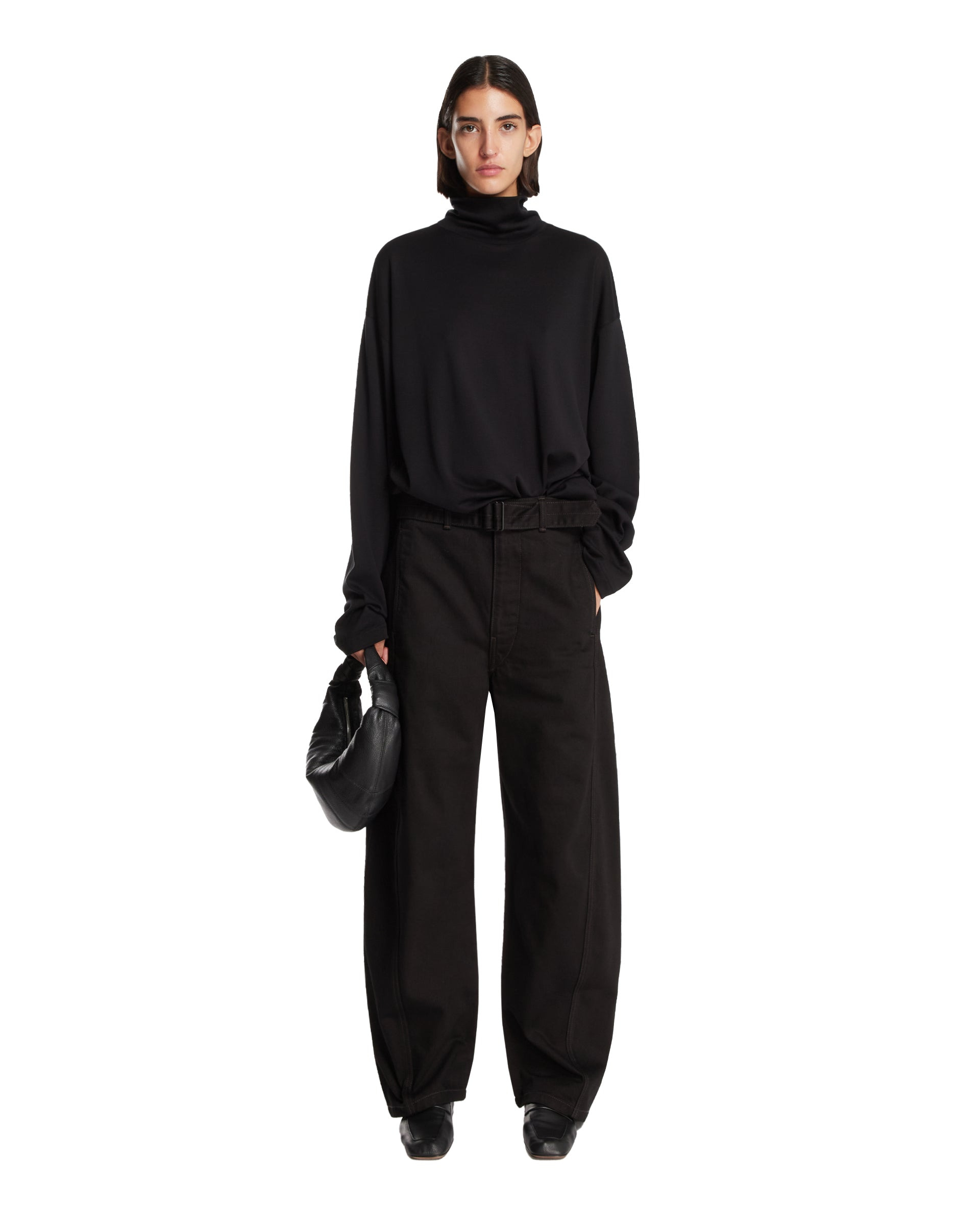 Black High-Neck Relaxed T-Shirt - 2