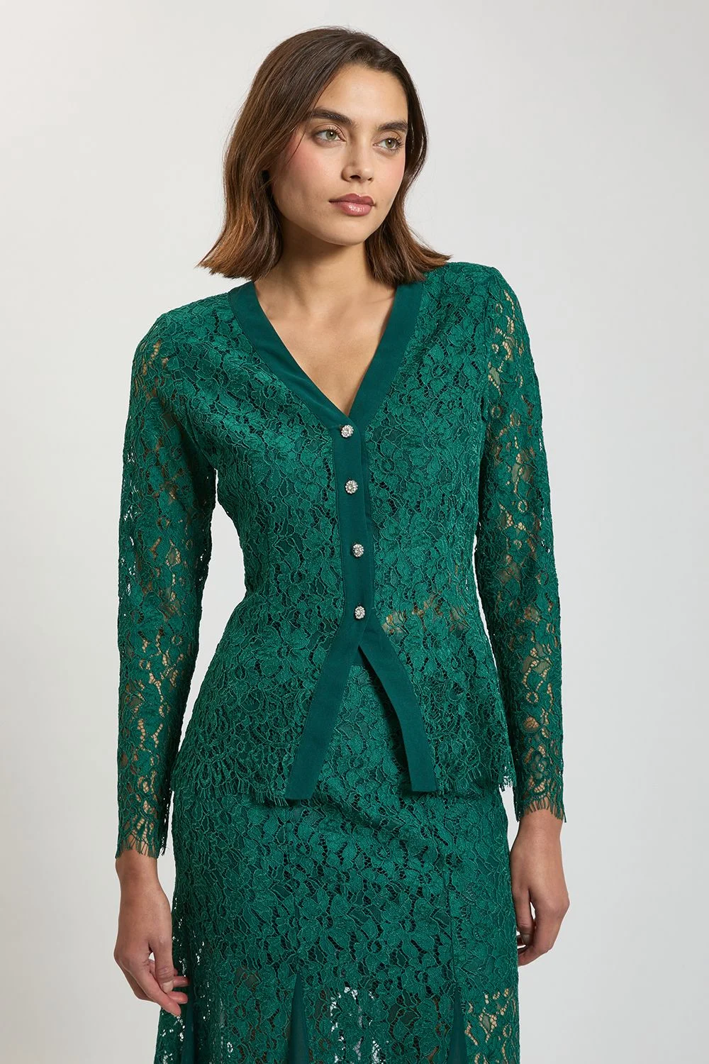 Lace Crystal Button Blouse - 1