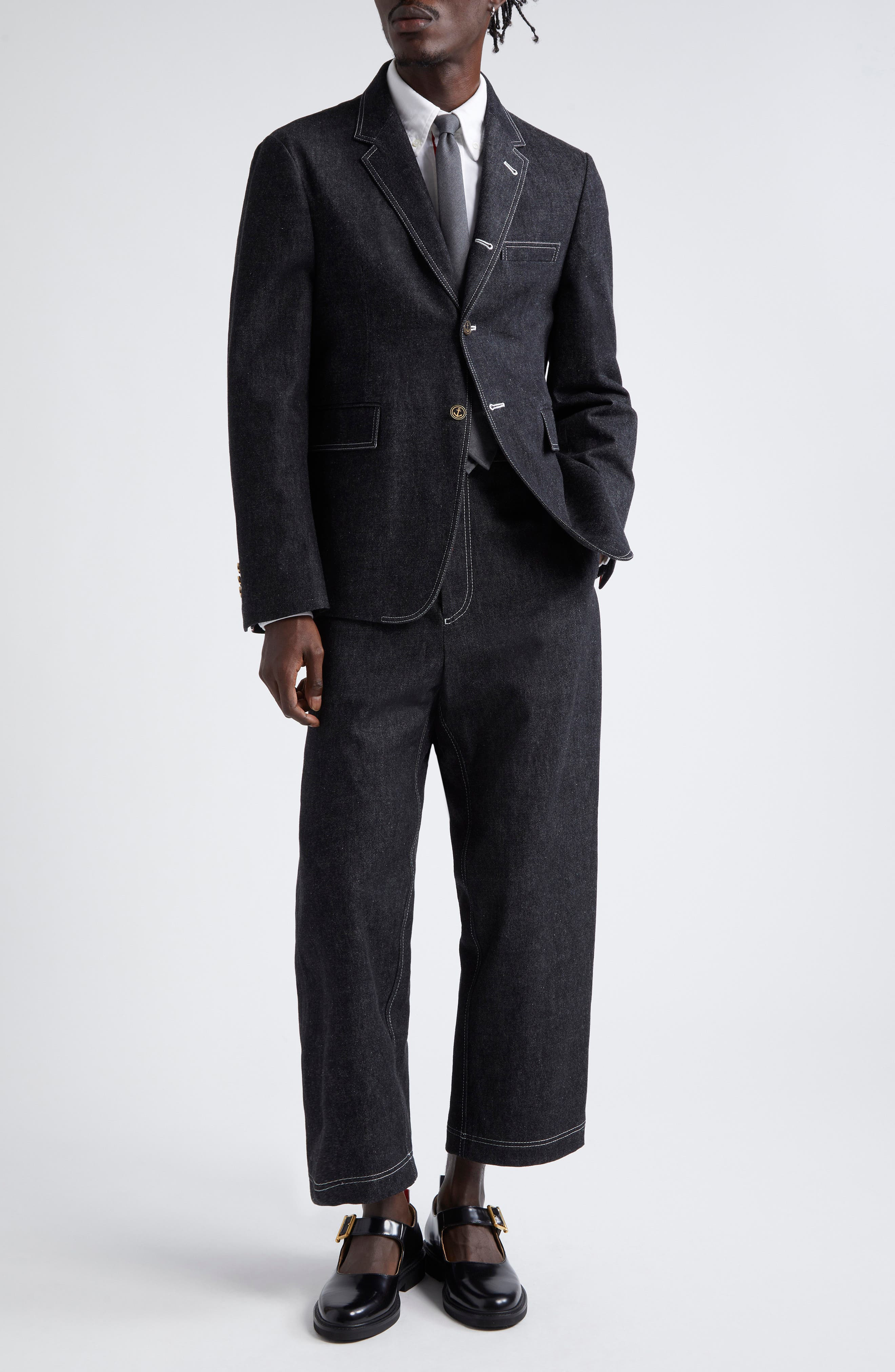 Thom Browne Unconstructred Classic Denim Sport Coat in Black at Nordstrom - 2