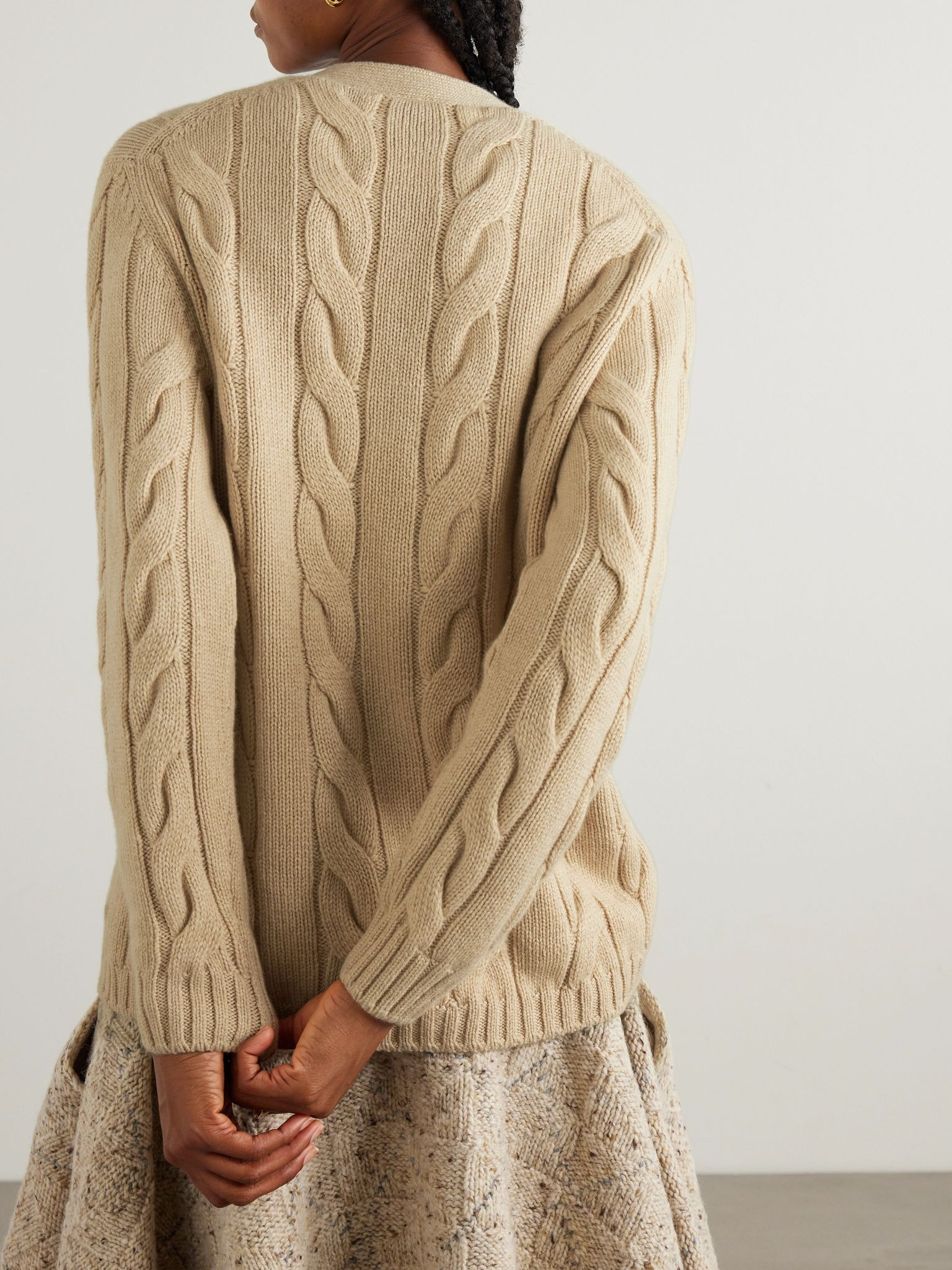 Napier cable-knit cashmere cardigan Beige - 3