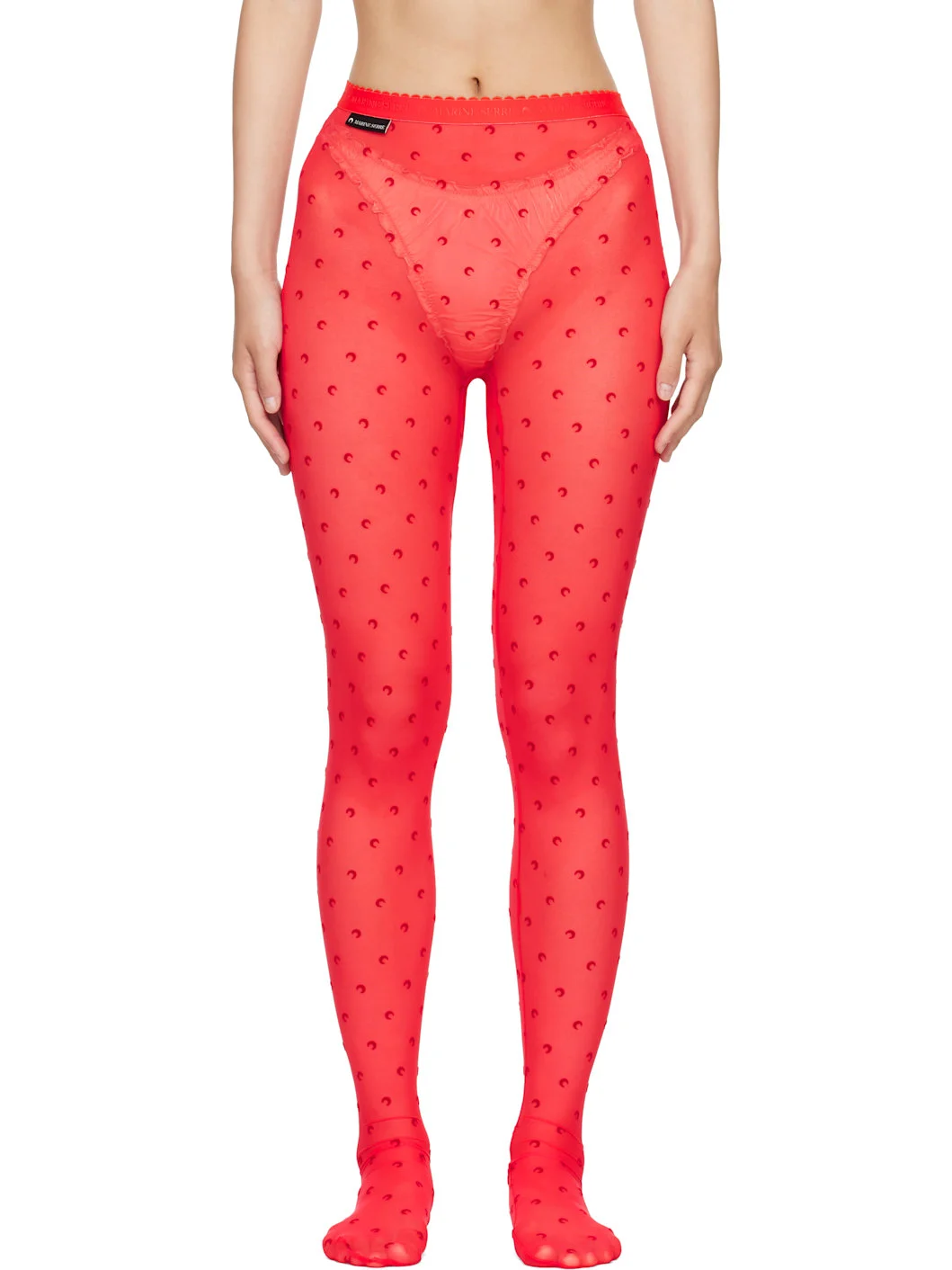 Red Plumetis Mesh Tights - 1