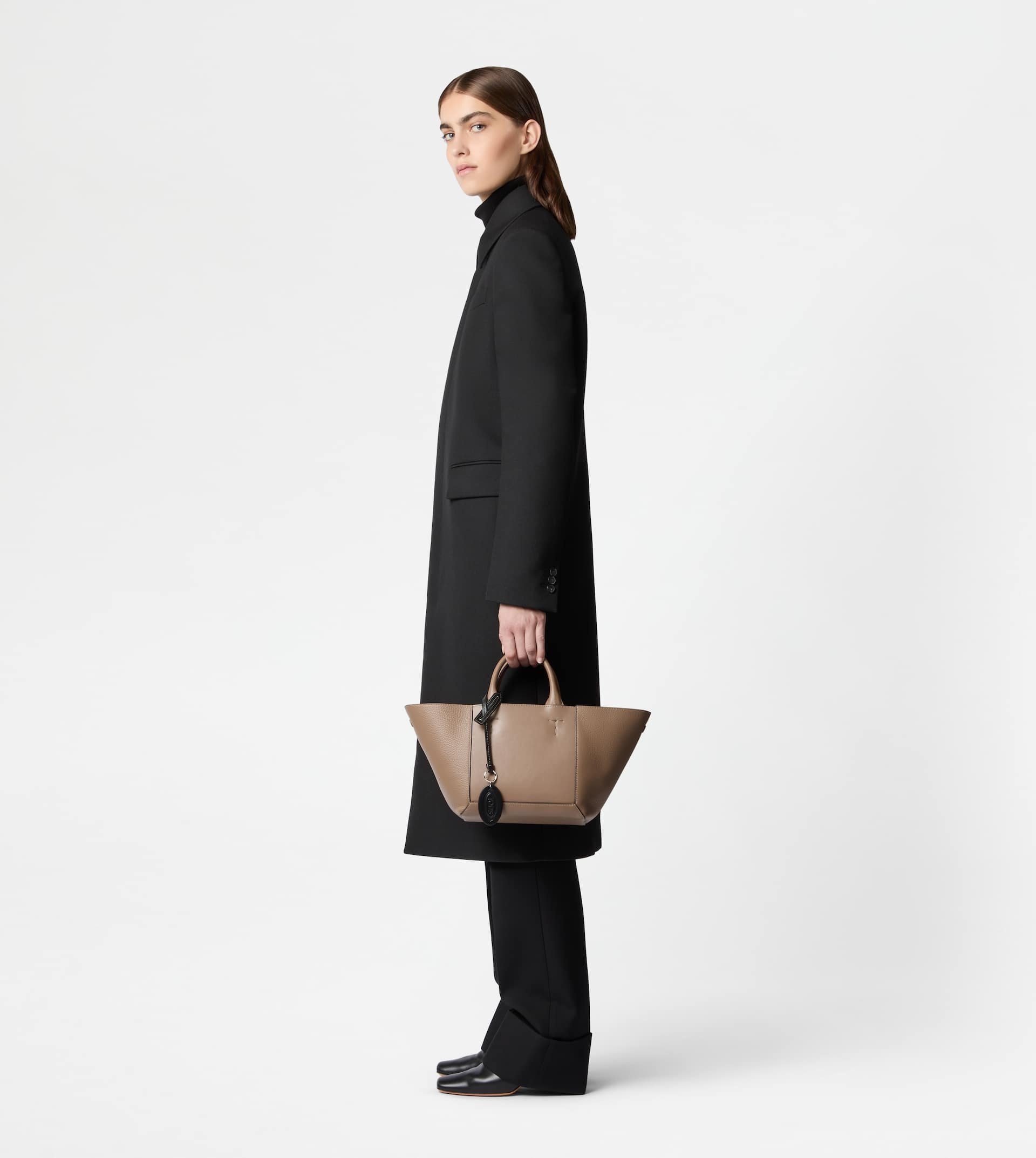 TOD'S DOUBLE UP SHOPPING BAG IN LEATHER SMALL - BEIGE, BLACK - 2