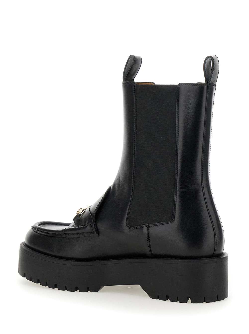 Gucci Women Black Ankle Boots With Horsebit And Lug Sole In Leather Woman - 3