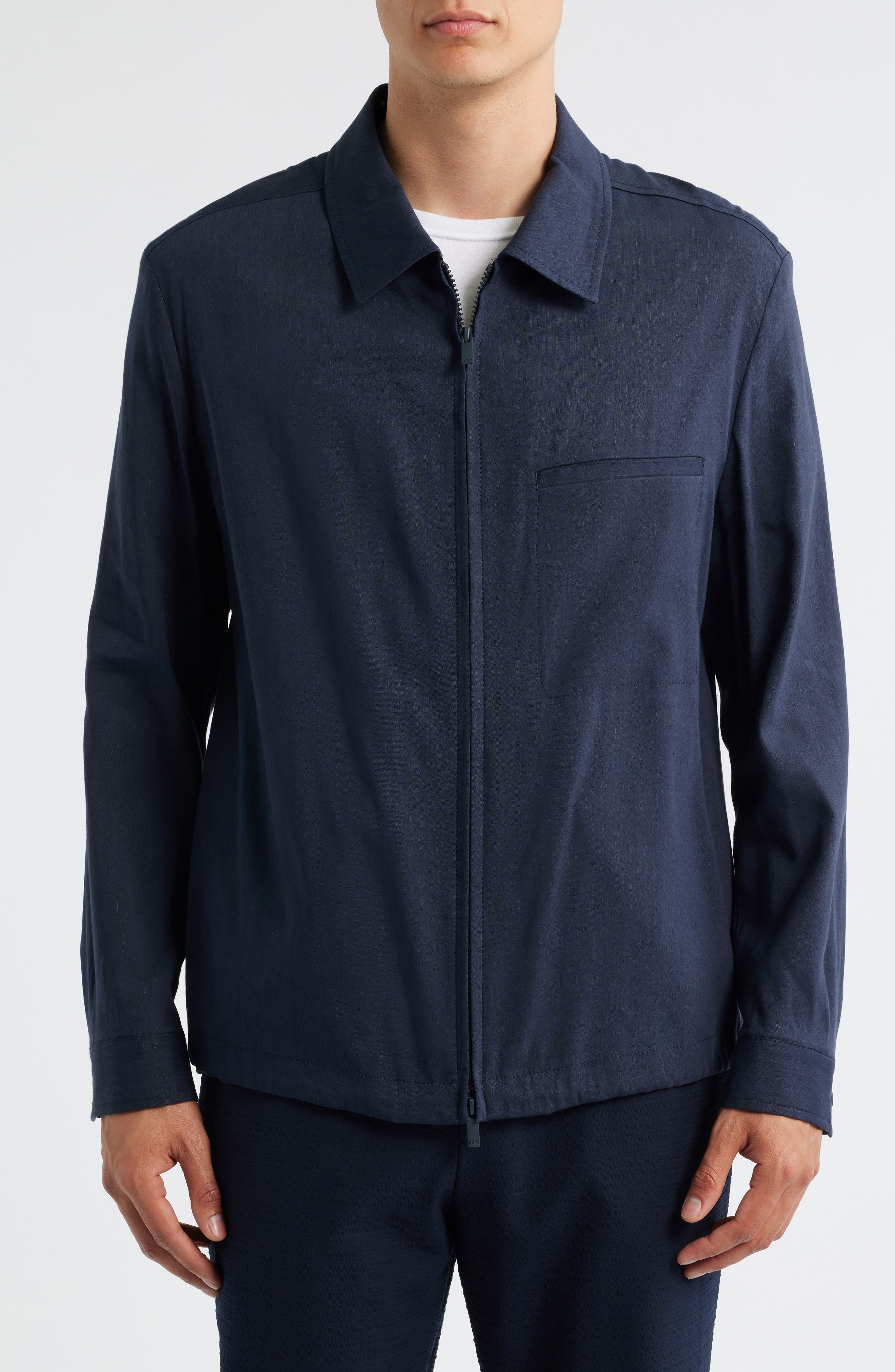 BOSS Carper Linen Blend Jacket in Dark Blue at Nordstrom - 4