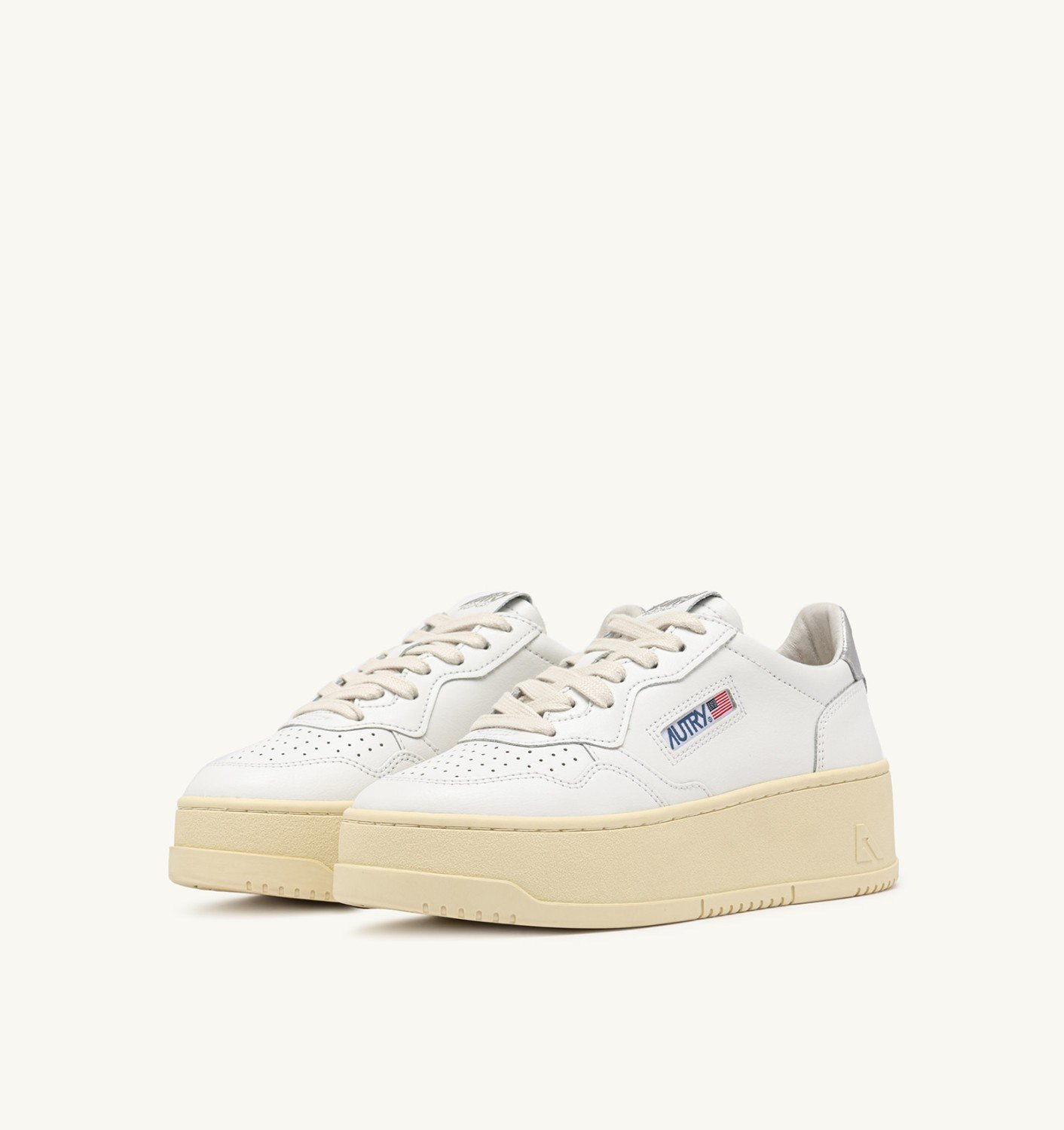 MEDALIST PLATFORM SNEAKERS IN WHITE AND METALIZED SILVER LEATHER - 2