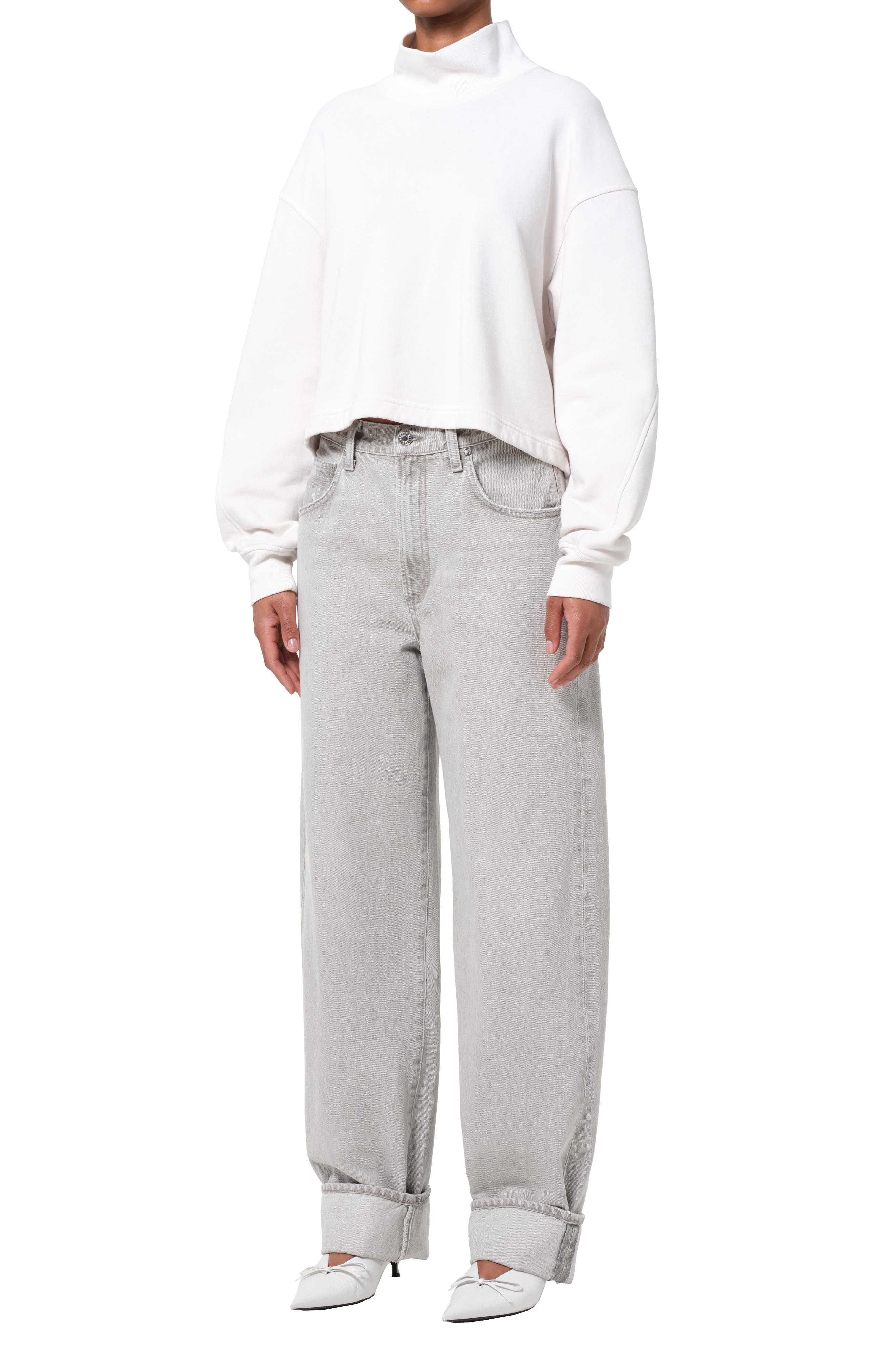 AGOLDE Isra Mock Neck Fleece Cotton Pullover in Wired at Nordstrom - 5