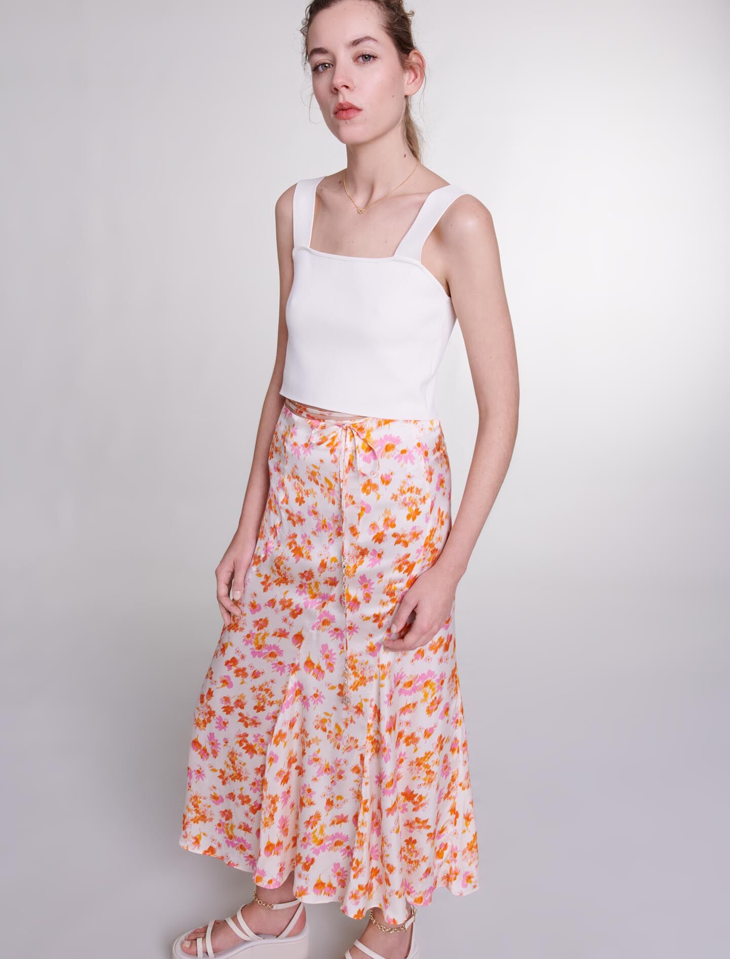 Satin-effect floral skirt - 5
