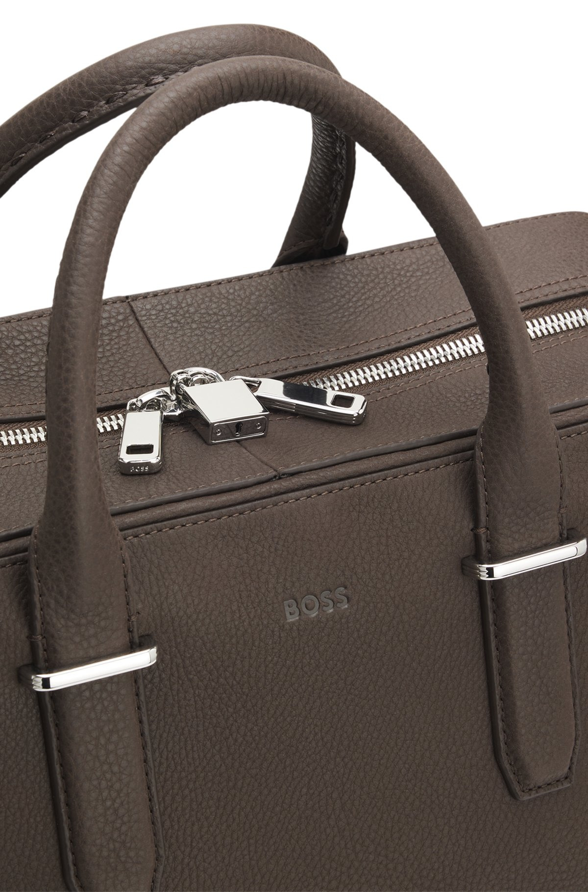 GRAINED-LEATHER HOLDALL WITH EMBOSSED LOGO - 7
