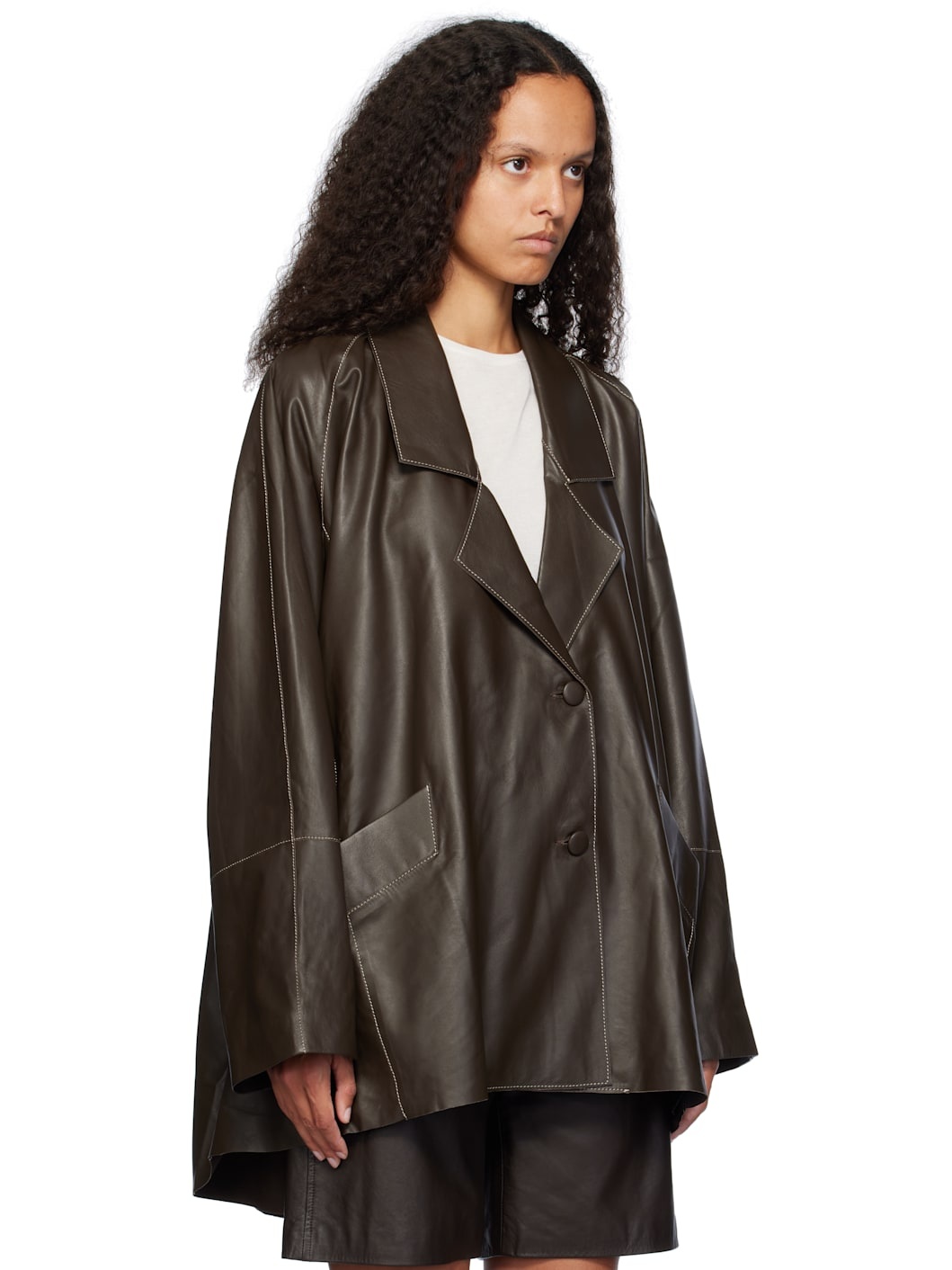 Brown Wide Leather Jacket - 2